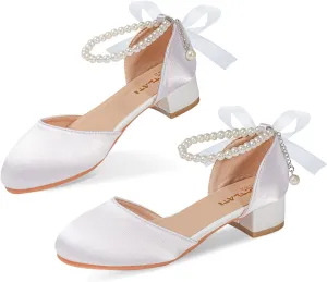 Orthoshoes Elegant Flower Girl Shoes for Weddings  Pearl-Embellished Strappy Heels, Closed-Toe Party Footwear for Big Kids