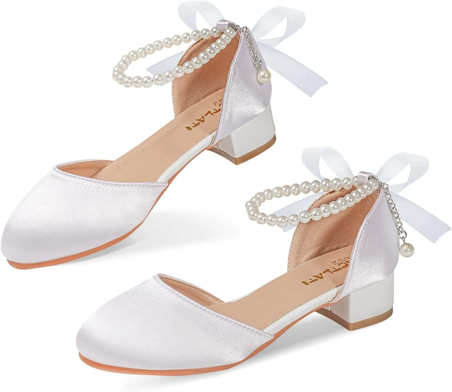 Orthoshoes Elegant Flower Girl Shoes for Weddings  Pearl-Embellished Strappy Heels, Closed-Toe Party Footwear for Big Kids