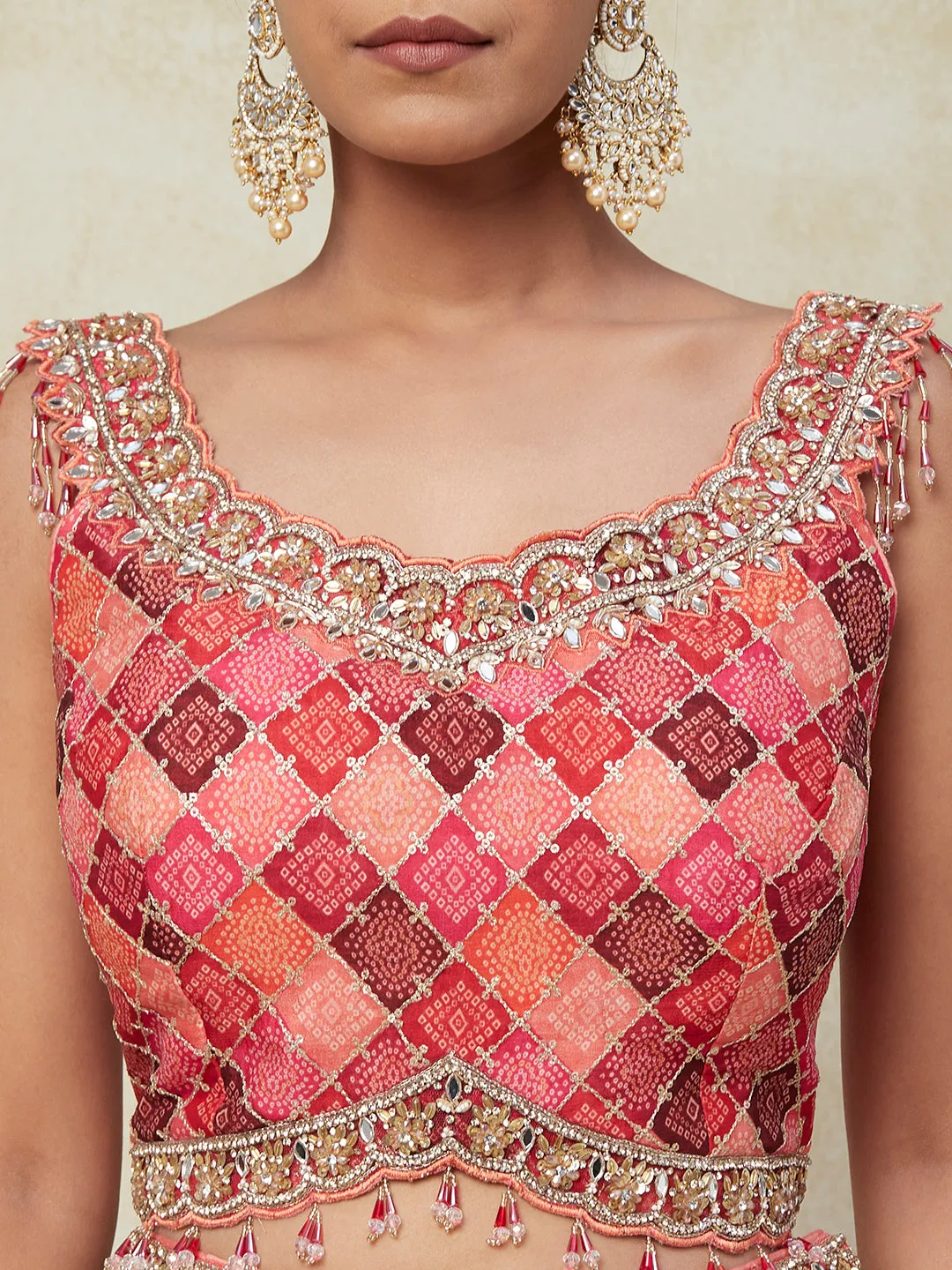 Peach Georgette Lehenga With Kadai Handwork