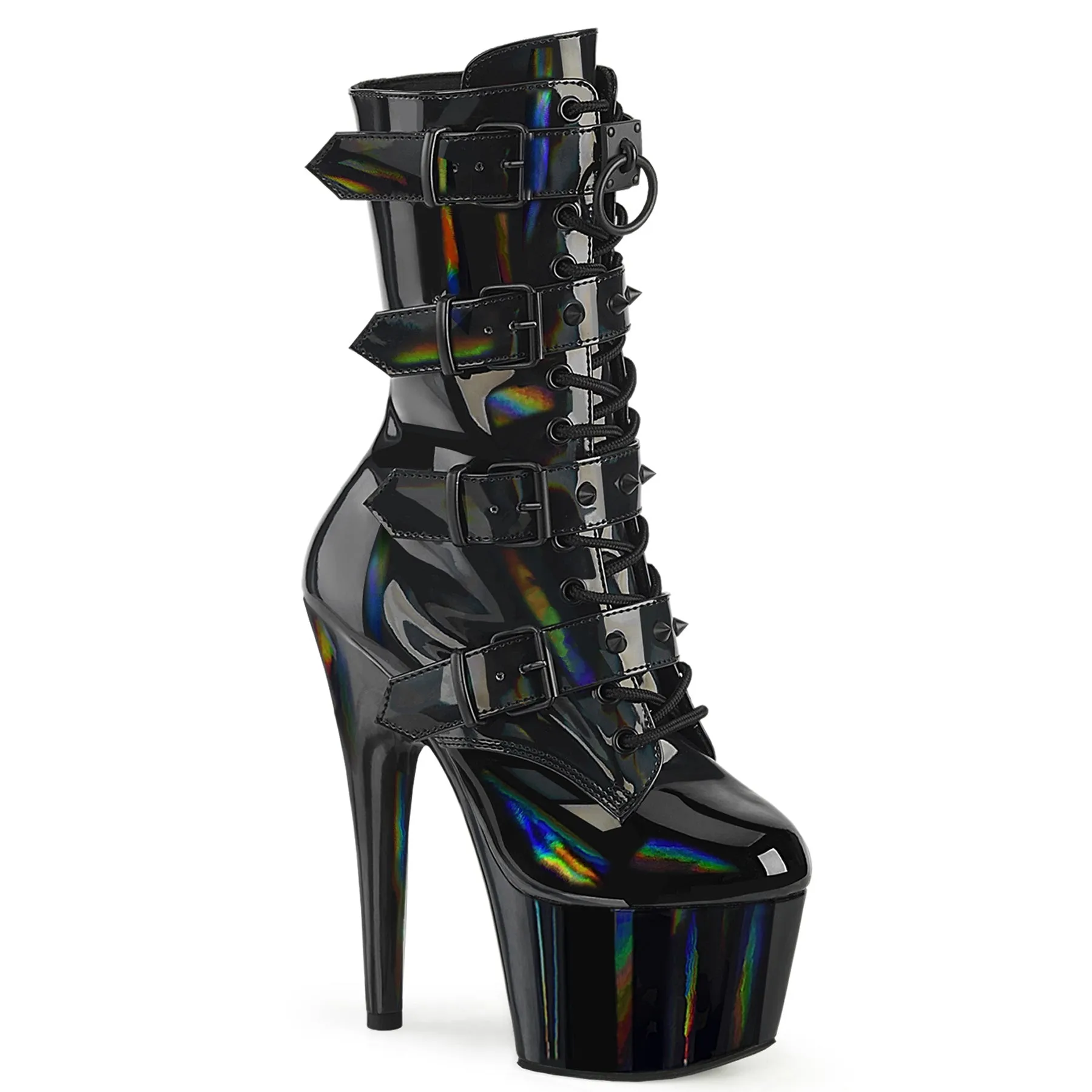 Pleaser Adore 1046 Womens 7" Heel, Platform Front Lace Ankle Boots with Buckles