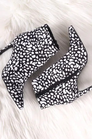 Qupid Spotted Suede Pointy Toe Kitten Heeled Booties