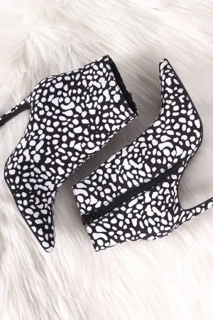 Qupid Spotted Suede Pointy Toe Kitten Heeled Booties