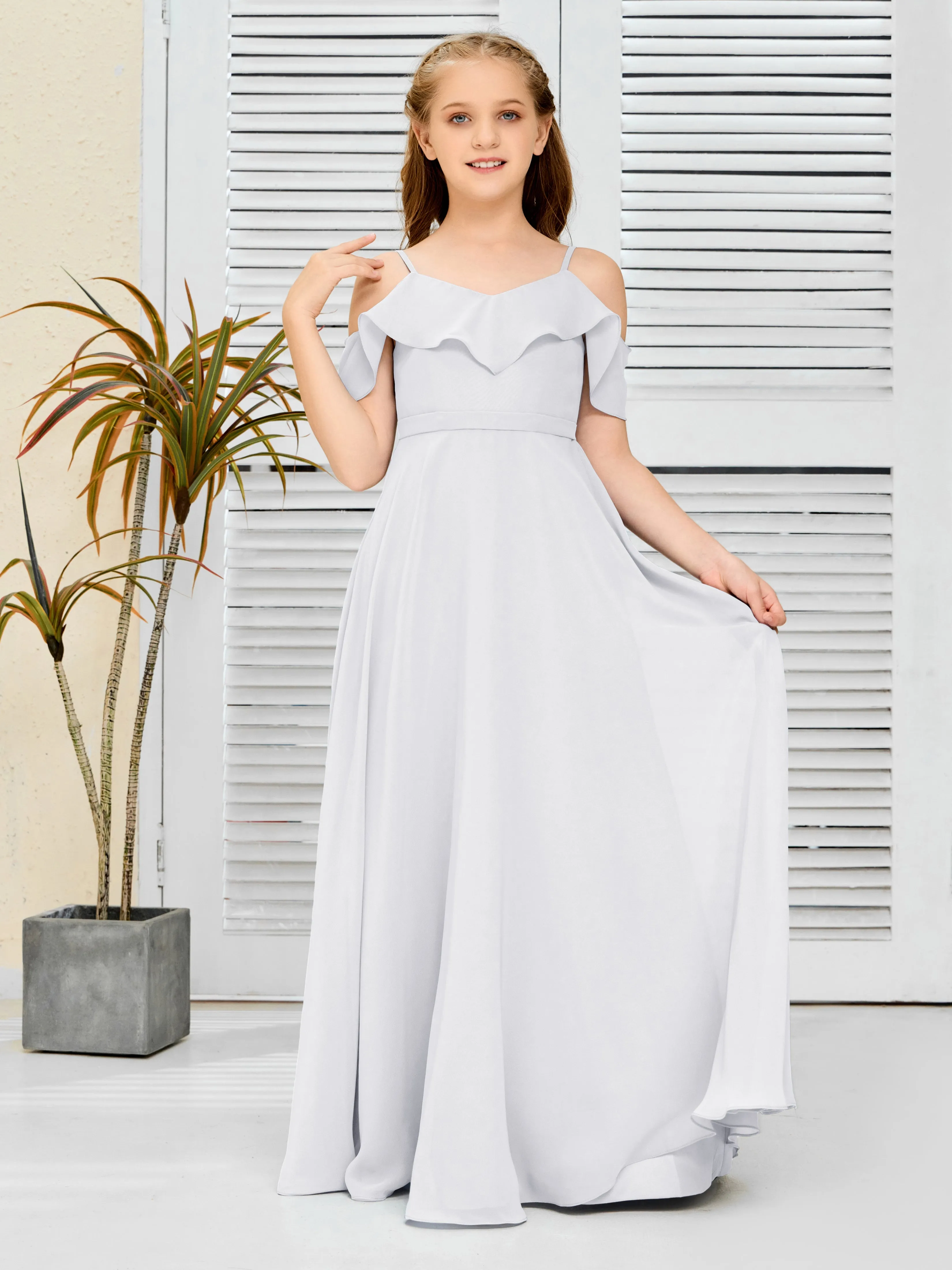Refined Chiffon Junior Bridesmaid Dress With Wavy Neckline