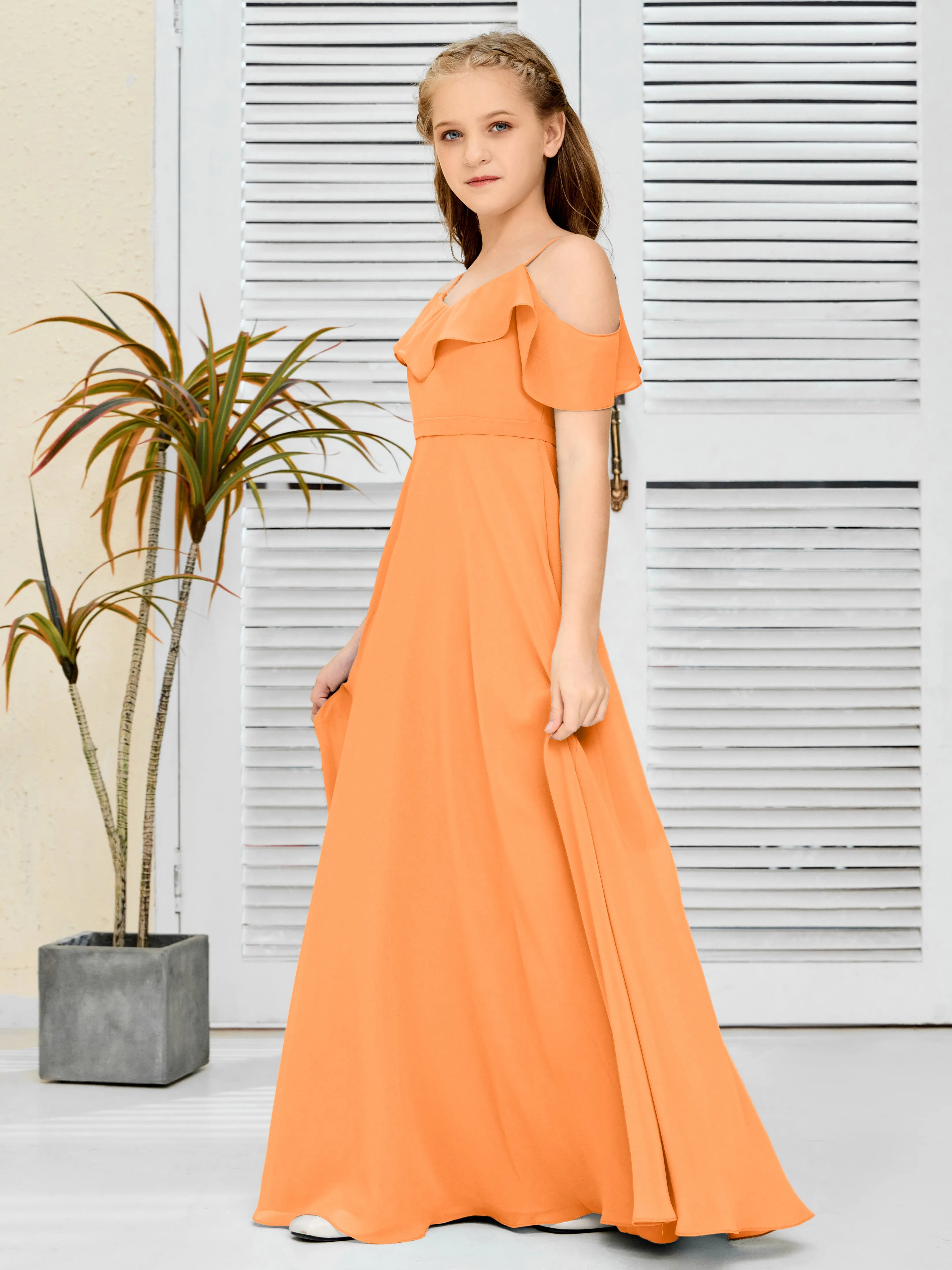 Refined Chiffon Junior Bridesmaid Dress With Wavy Neckline