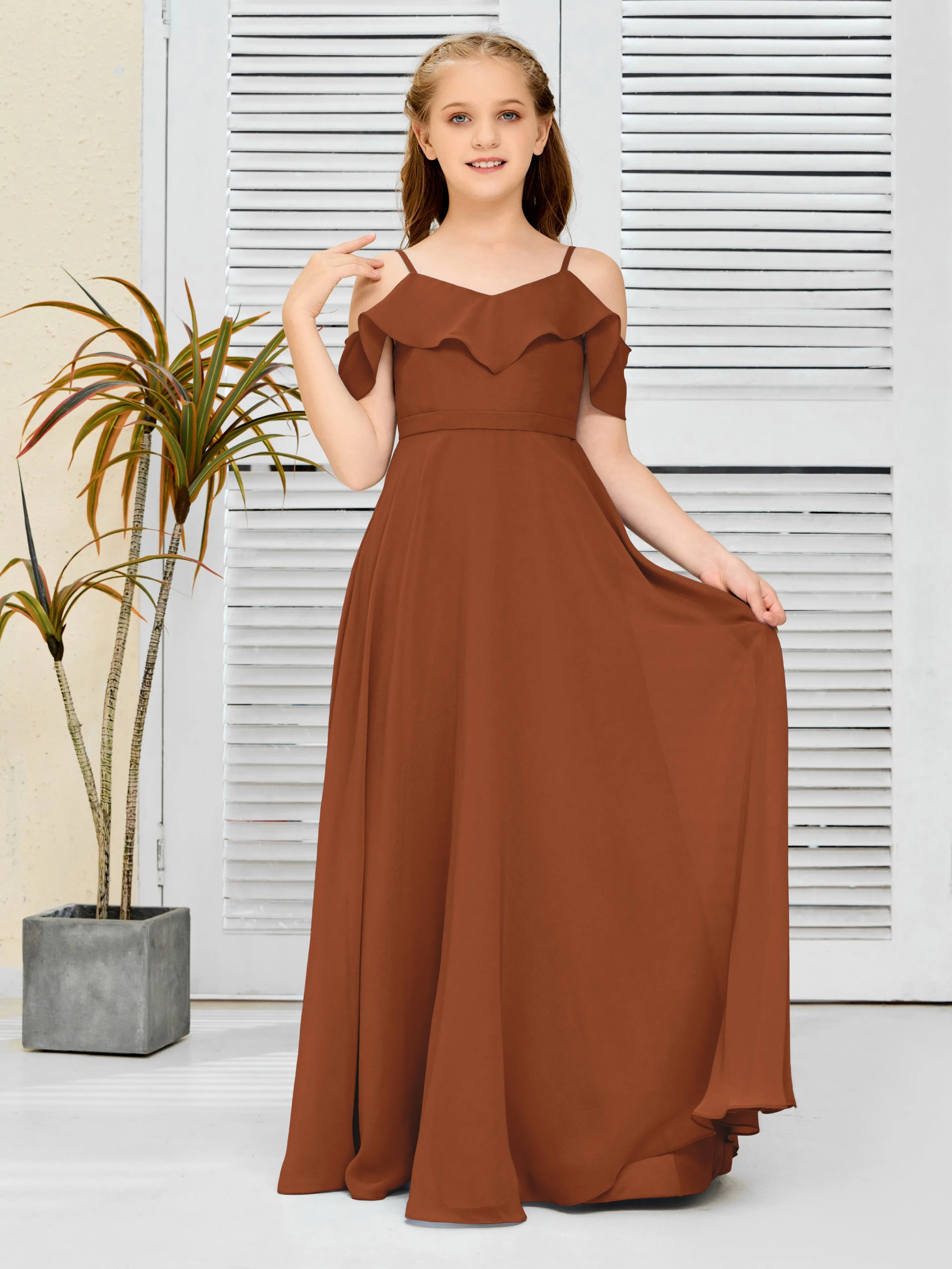 Refined Chiffon Junior Bridesmaid Dress With Wavy Neckline