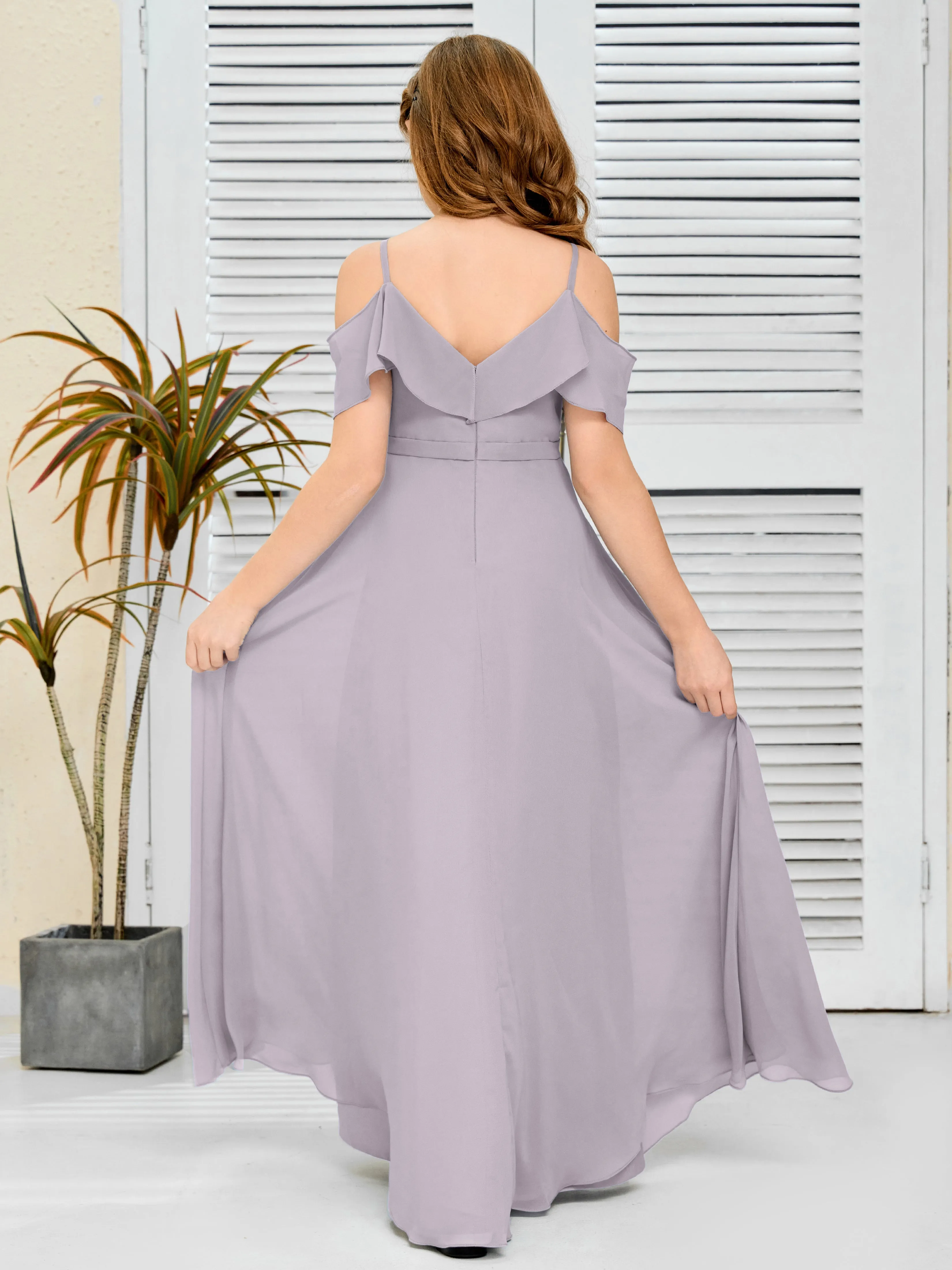 Refined Chiffon Junior Bridesmaid Dress With Wavy Neckline