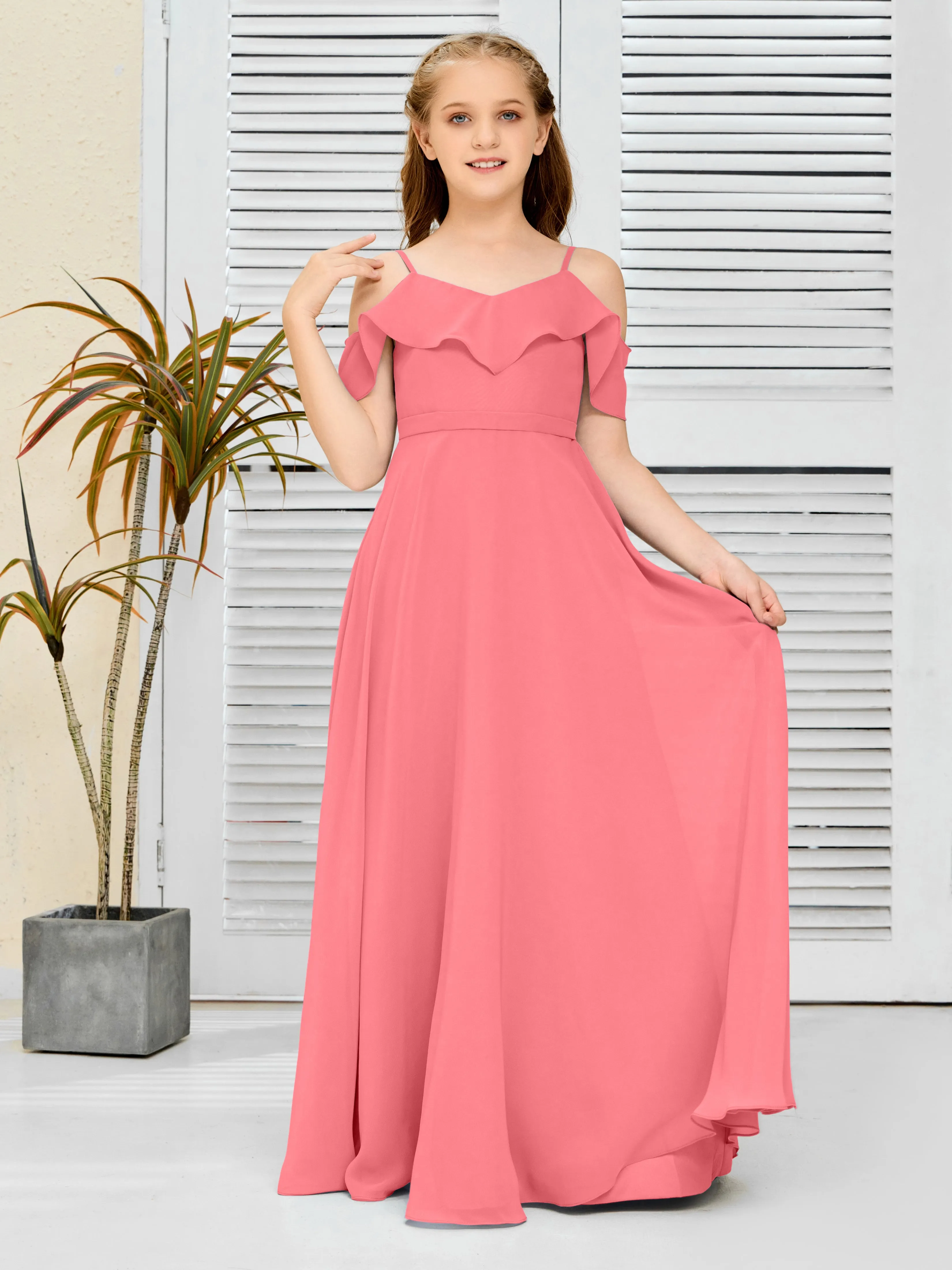 Refined Chiffon Junior Bridesmaid Dress With Wavy Neckline