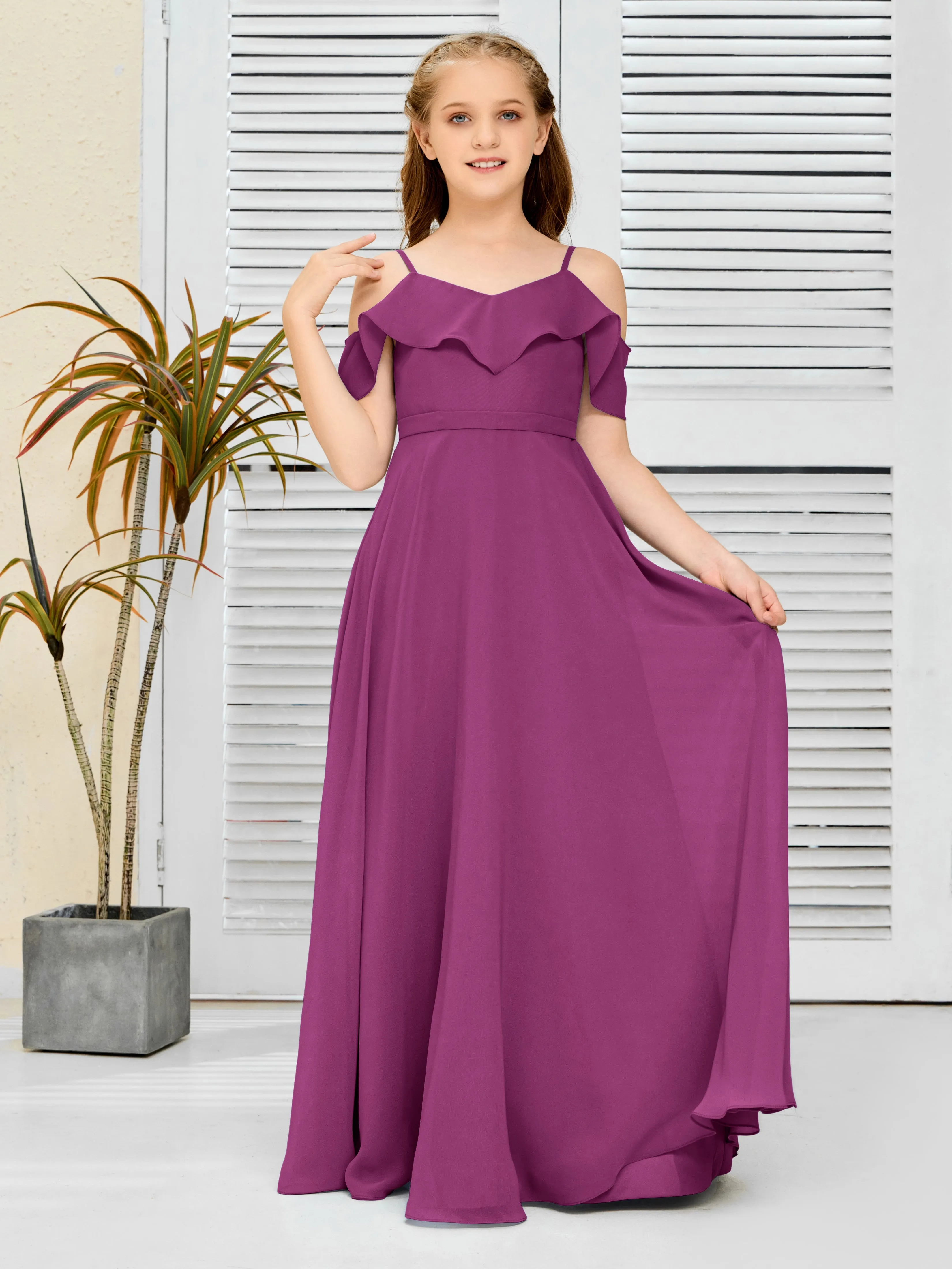 Refined Chiffon Junior Bridesmaid Dress With Wavy Neckline
