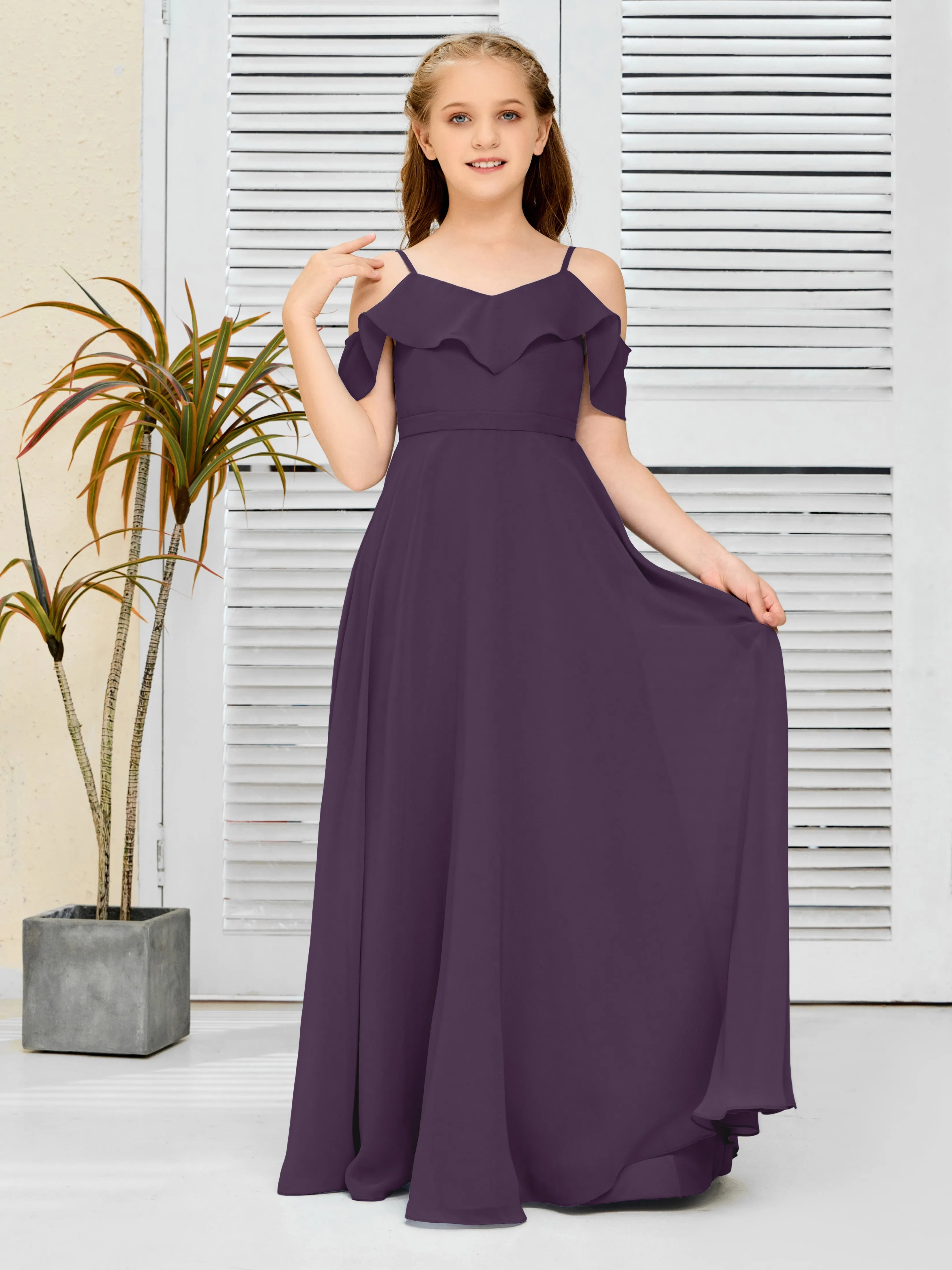 Refined Chiffon Junior Bridesmaid Dress With Wavy Neckline