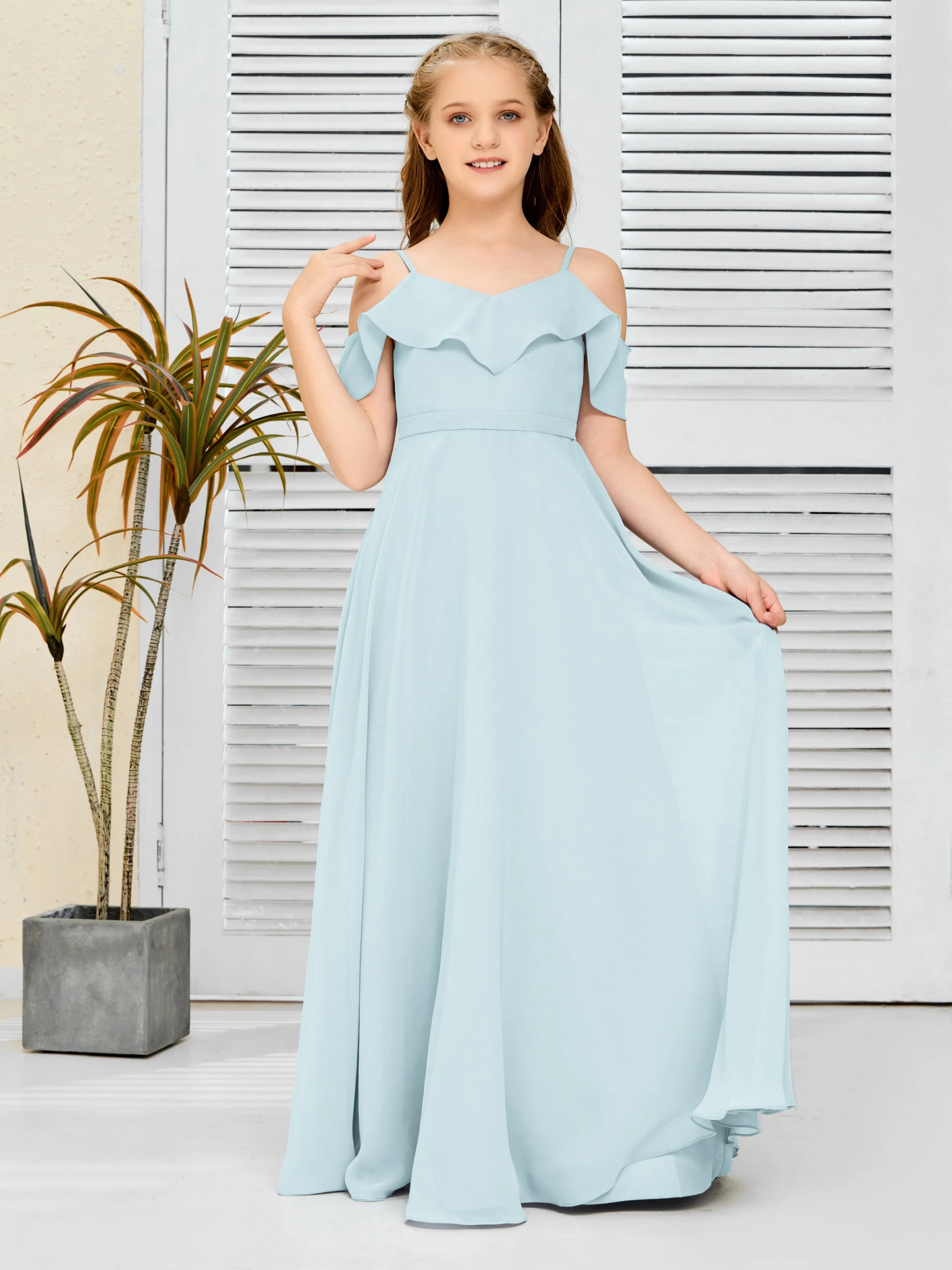 Refined Chiffon Junior Bridesmaid Dress With Wavy Neckline