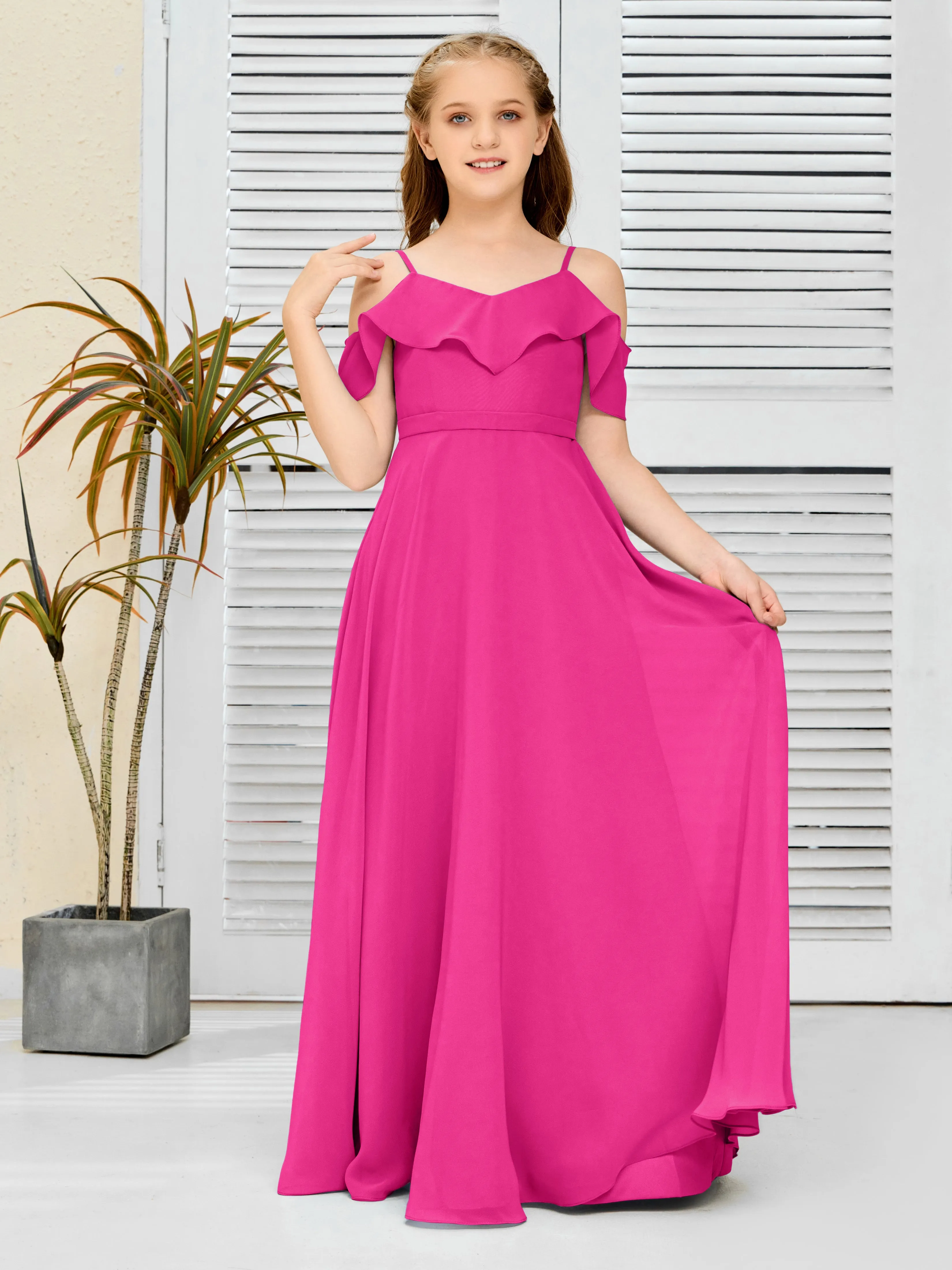 Refined Chiffon Junior Bridesmaid Dress With Wavy Neckline