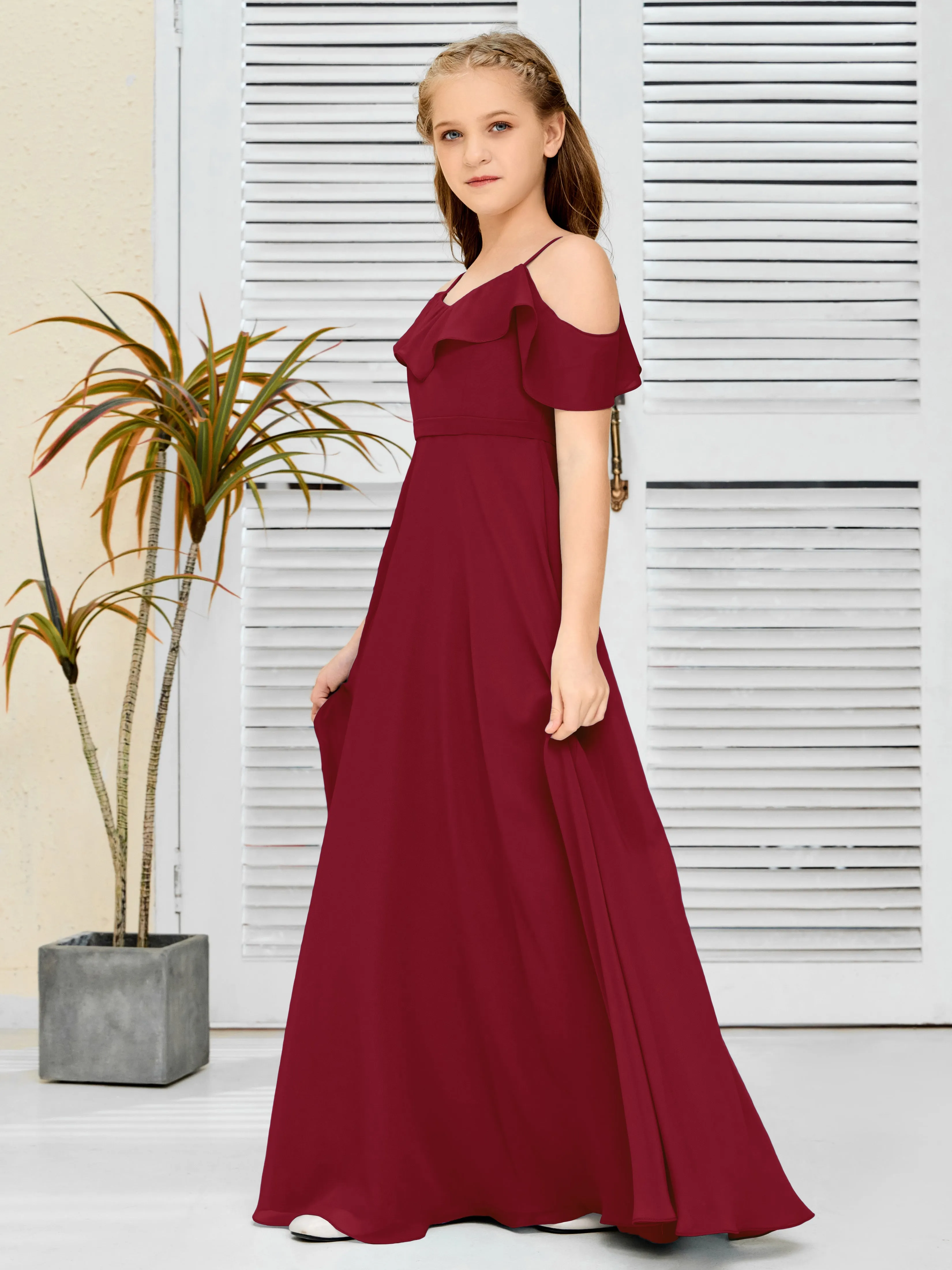 Refined Chiffon Junior Bridesmaid Dress With Wavy Neckline