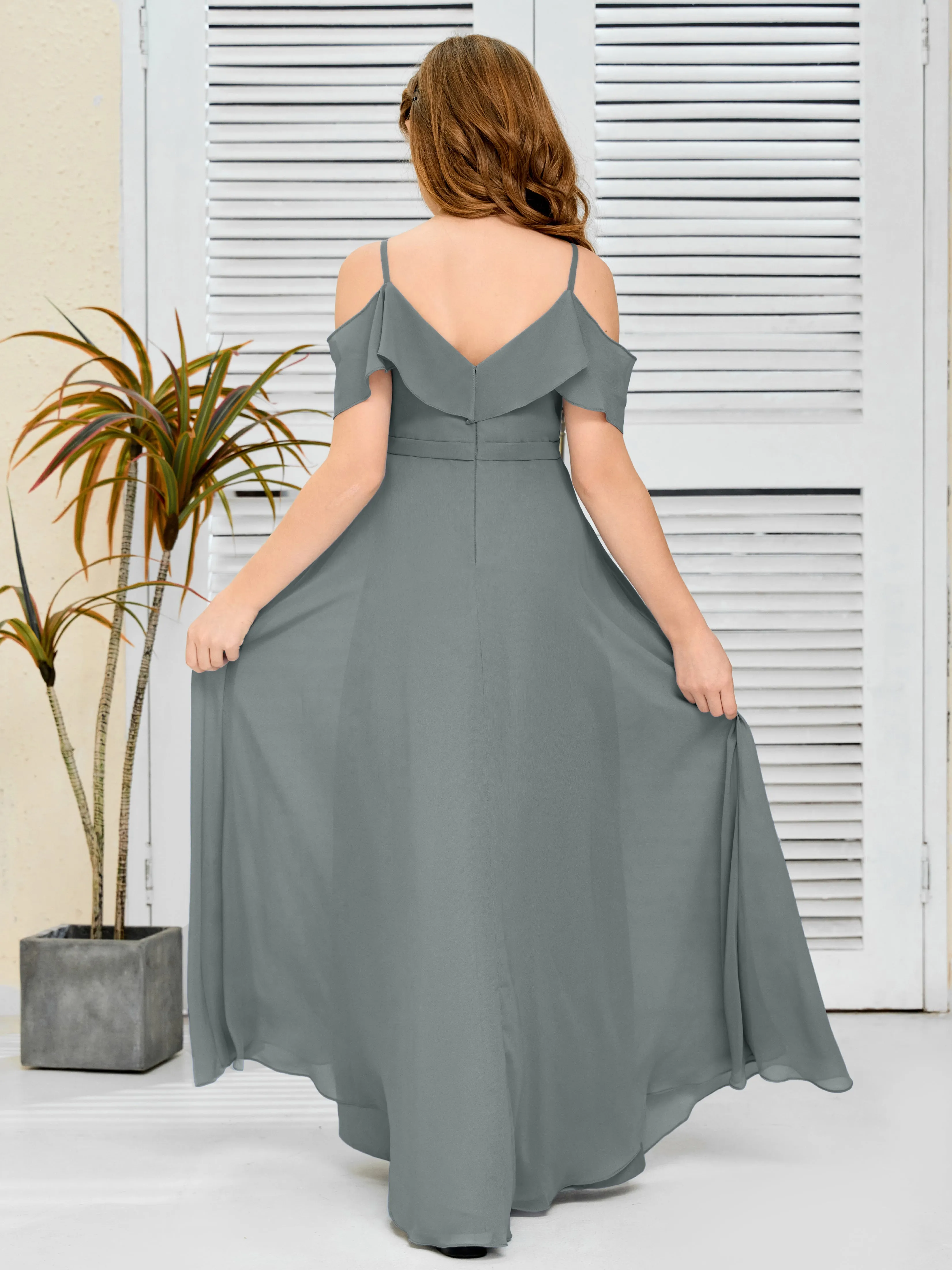Refined Chiffon Junior Bridesmaid Dress With Wavy Neckline