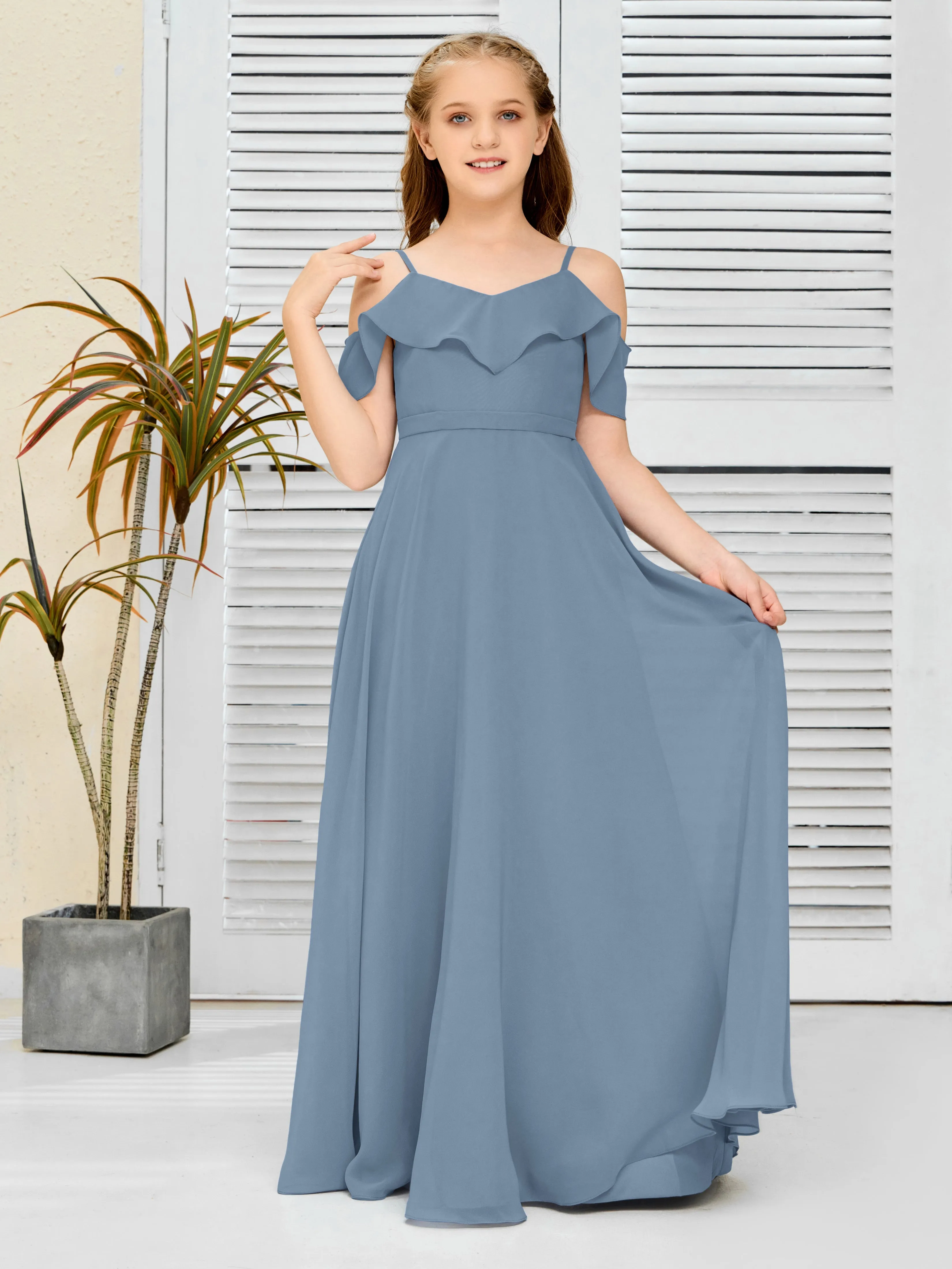 Refined Chiffon Junior Bridesmaid Dress With Wavy Neckline