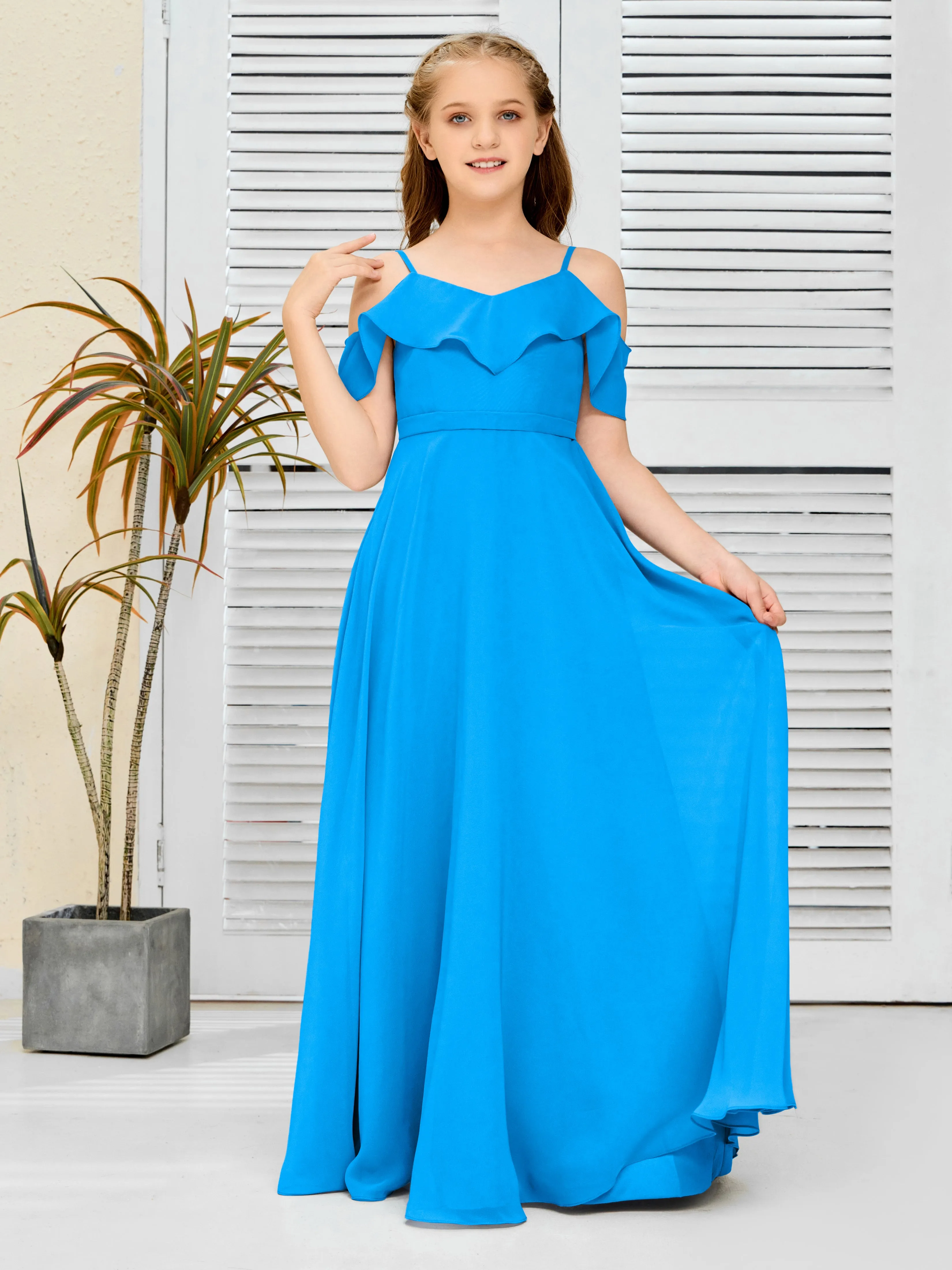 Refined Chiffon Junior Bridesmaid Dress With Wavy Neckline