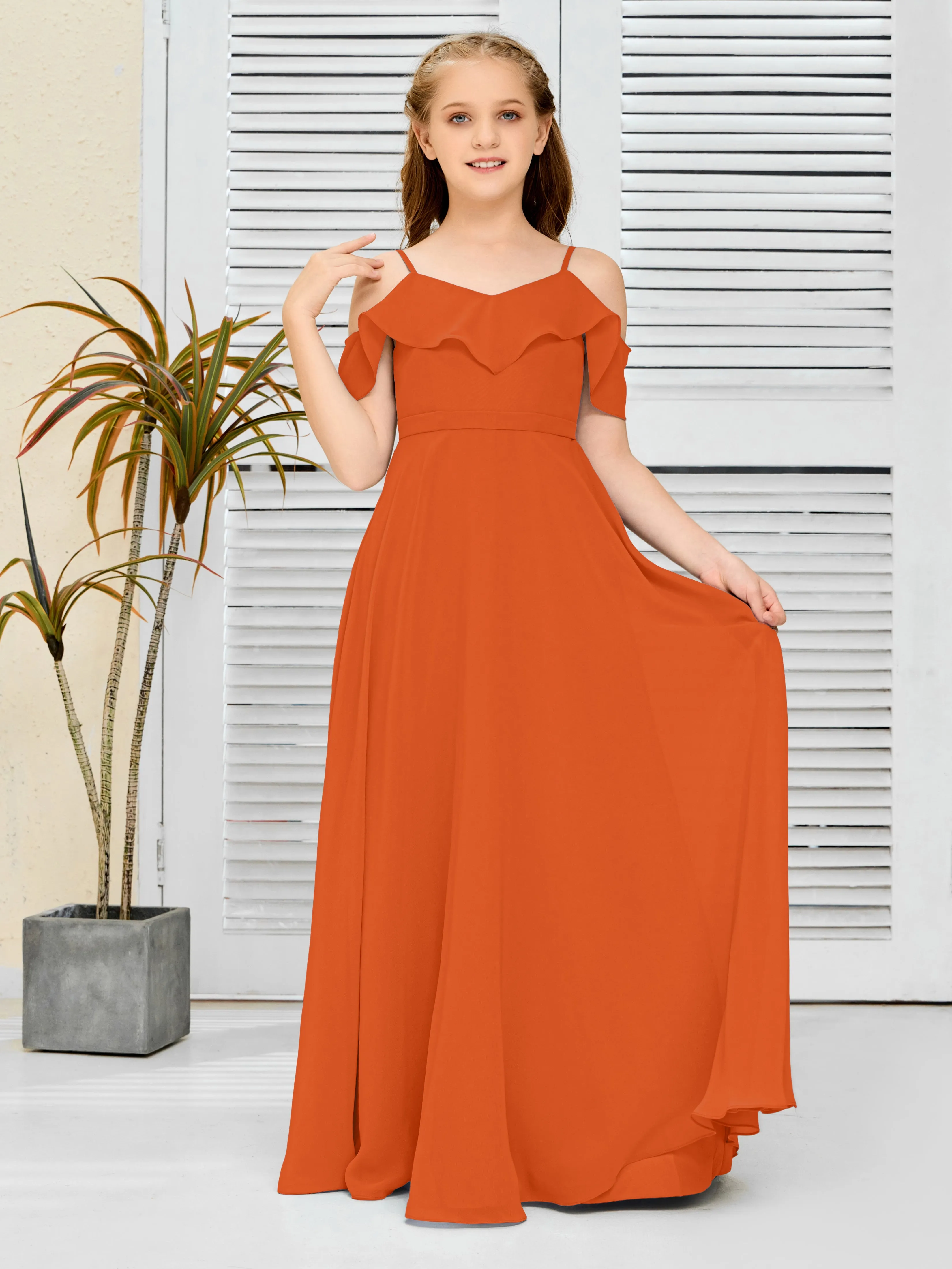 Refined Chiffon Junior Bridesmaid Dress With Wavy Neckline