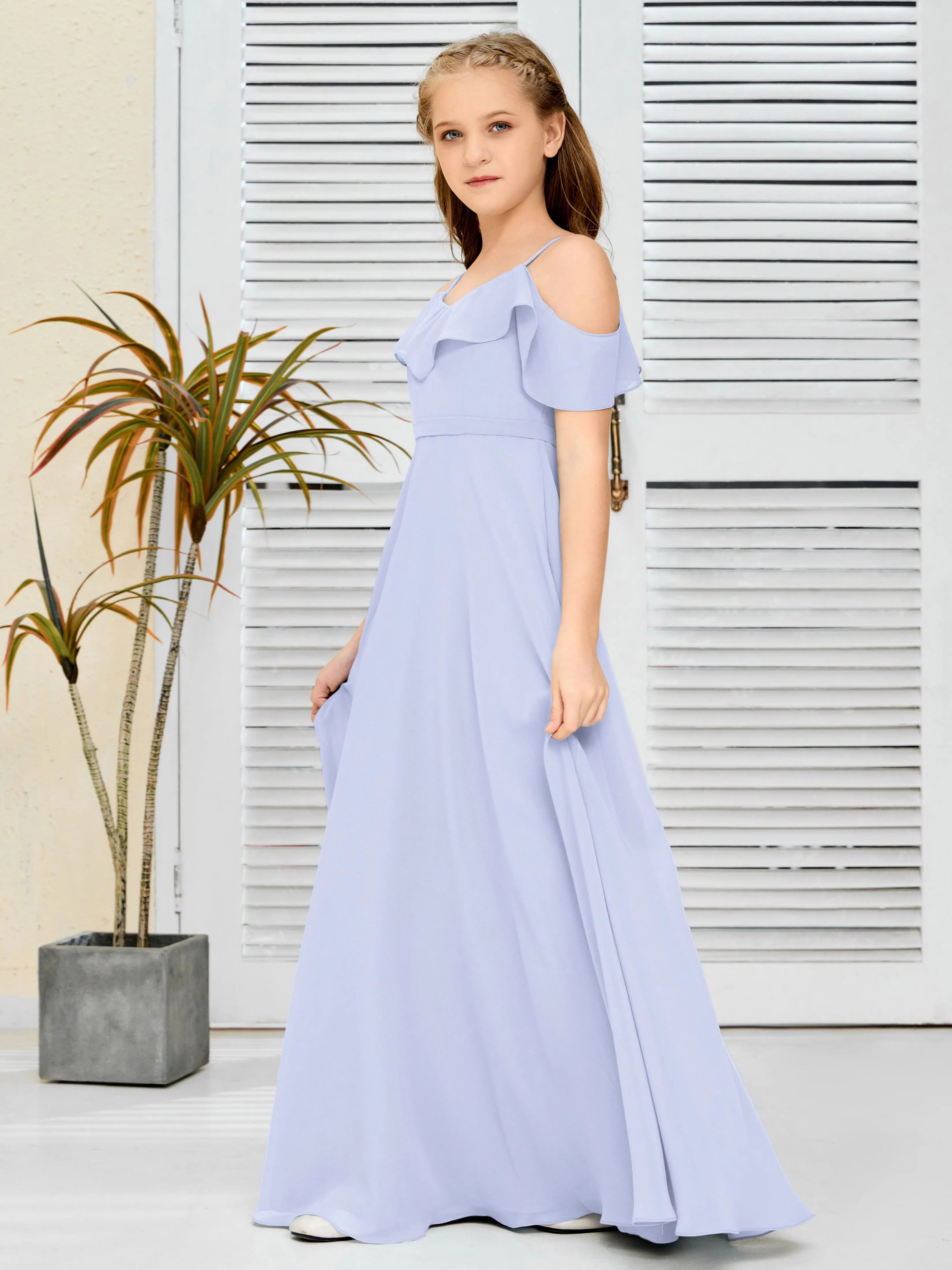 Refined Chiffon Junior Bridesmaid Dress With Wavy Neckline