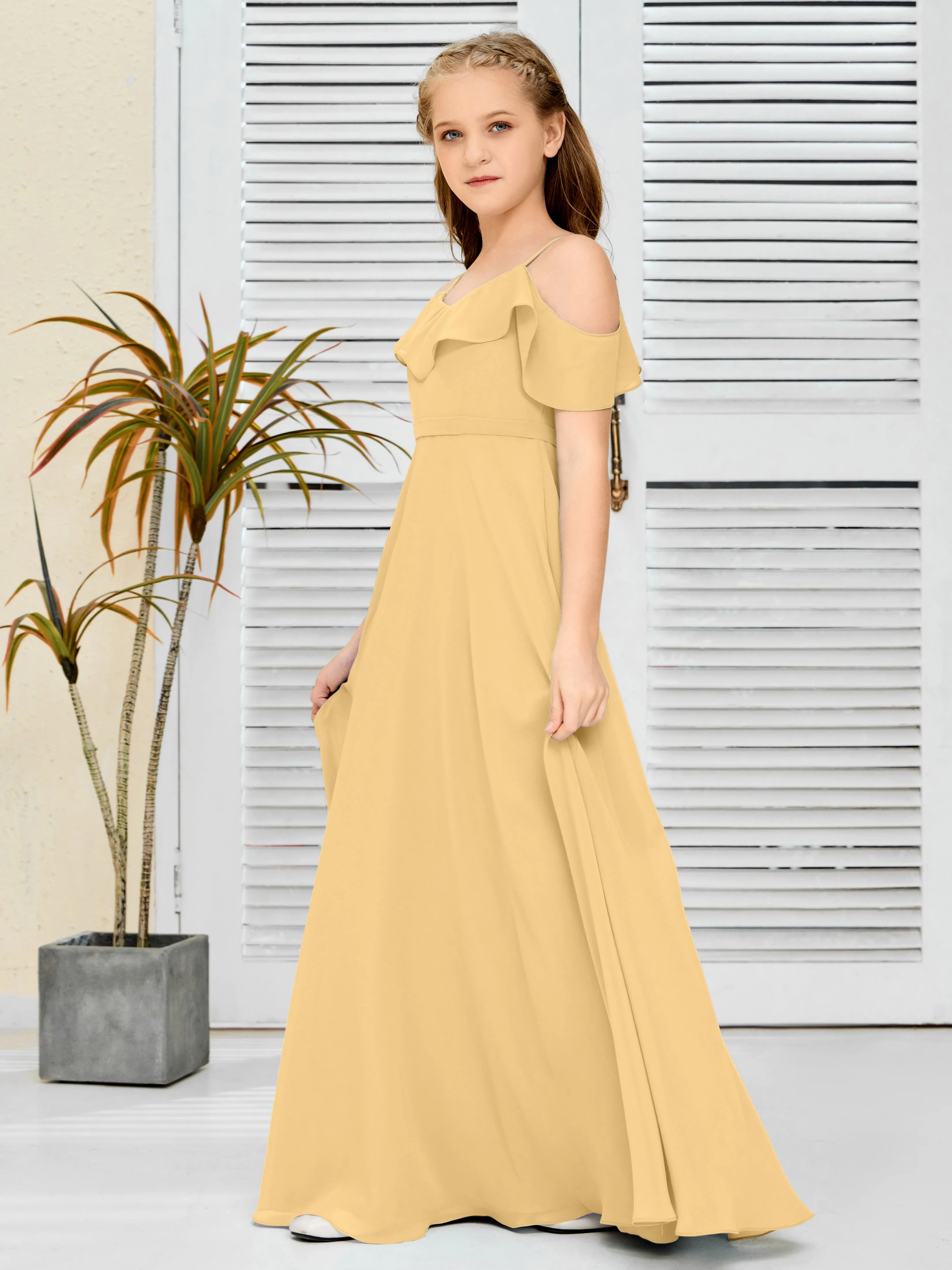 Refined Chiffon Junior Bridesmaid Dress With Wavy Neckline
