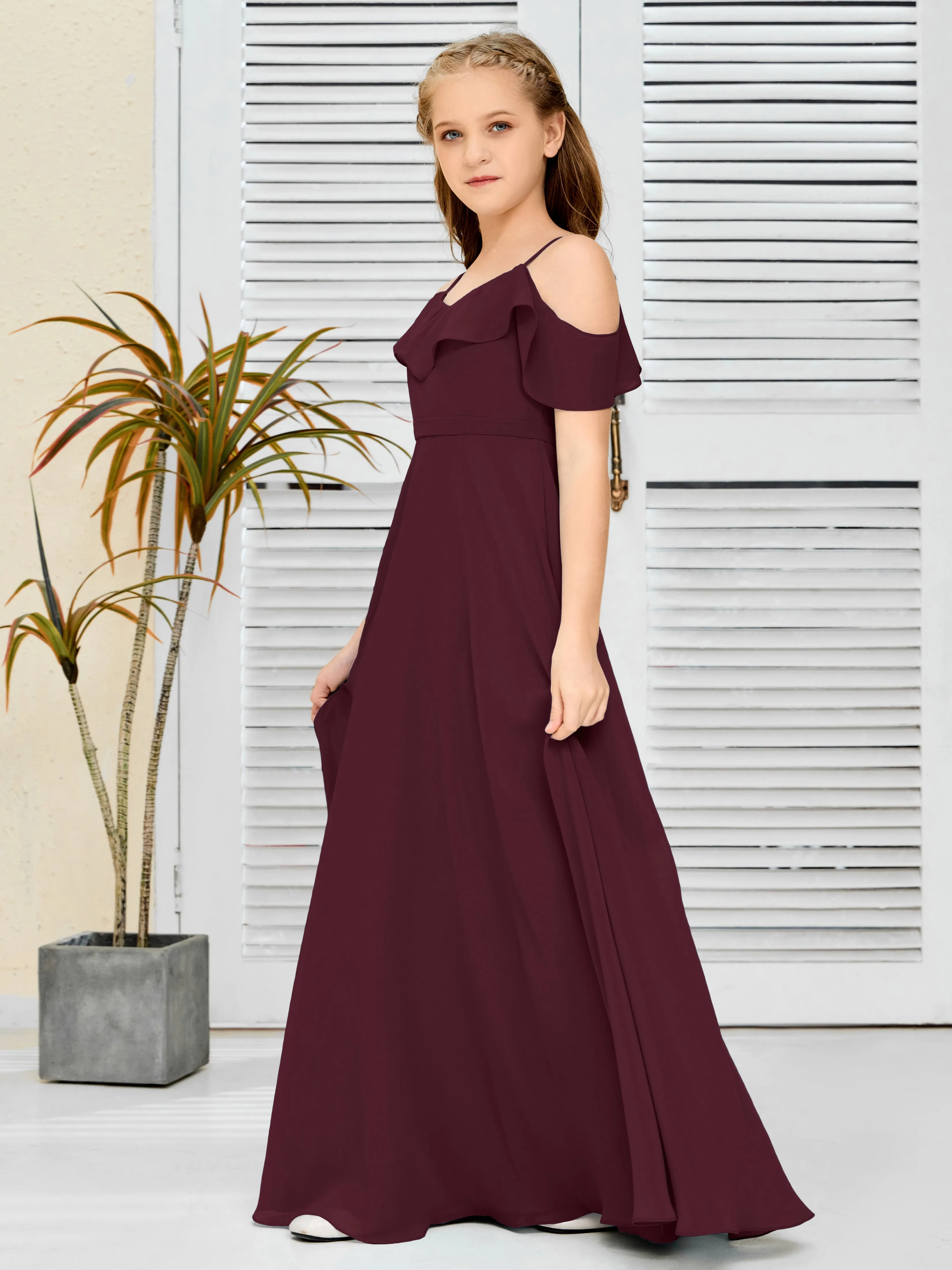 Refined Chiffon Junior Bridesmaid Dress With Wavy Neckline
