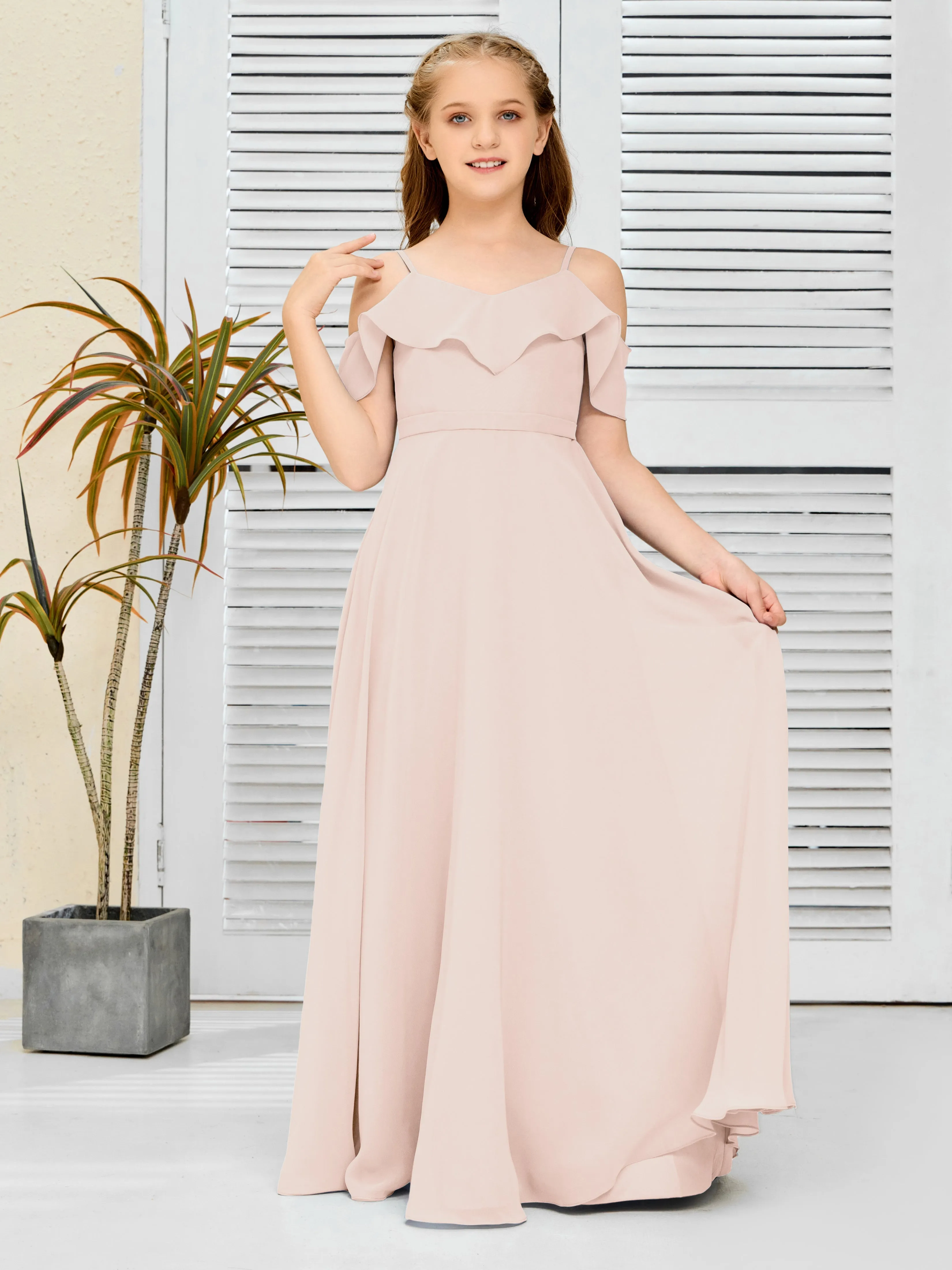 Refined Chiffon Junior Bridesmaid Dress With Wavy Neckline
