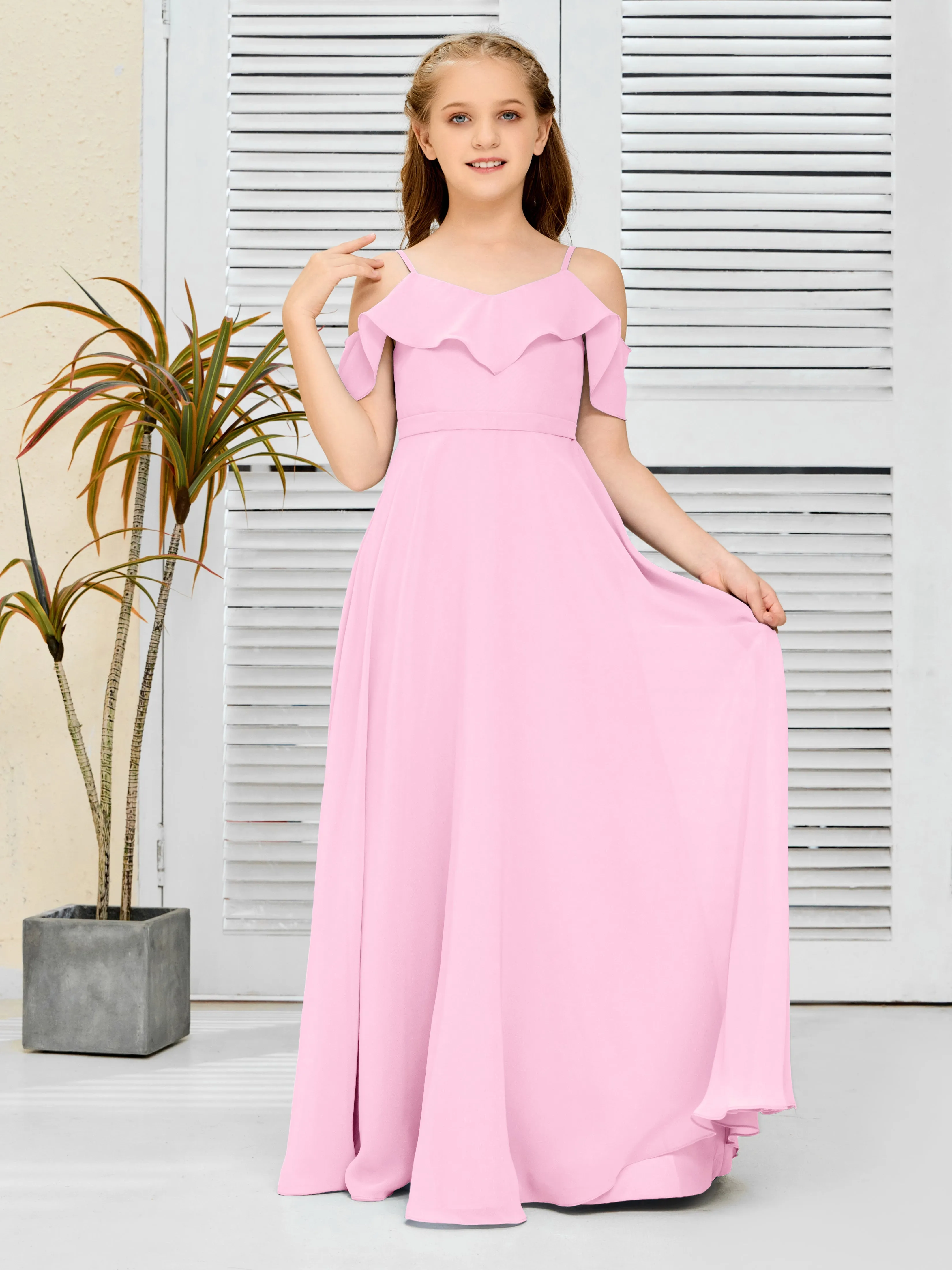 Refined Chiffon Junior Bridesmaid Dress With Wavy Neckline