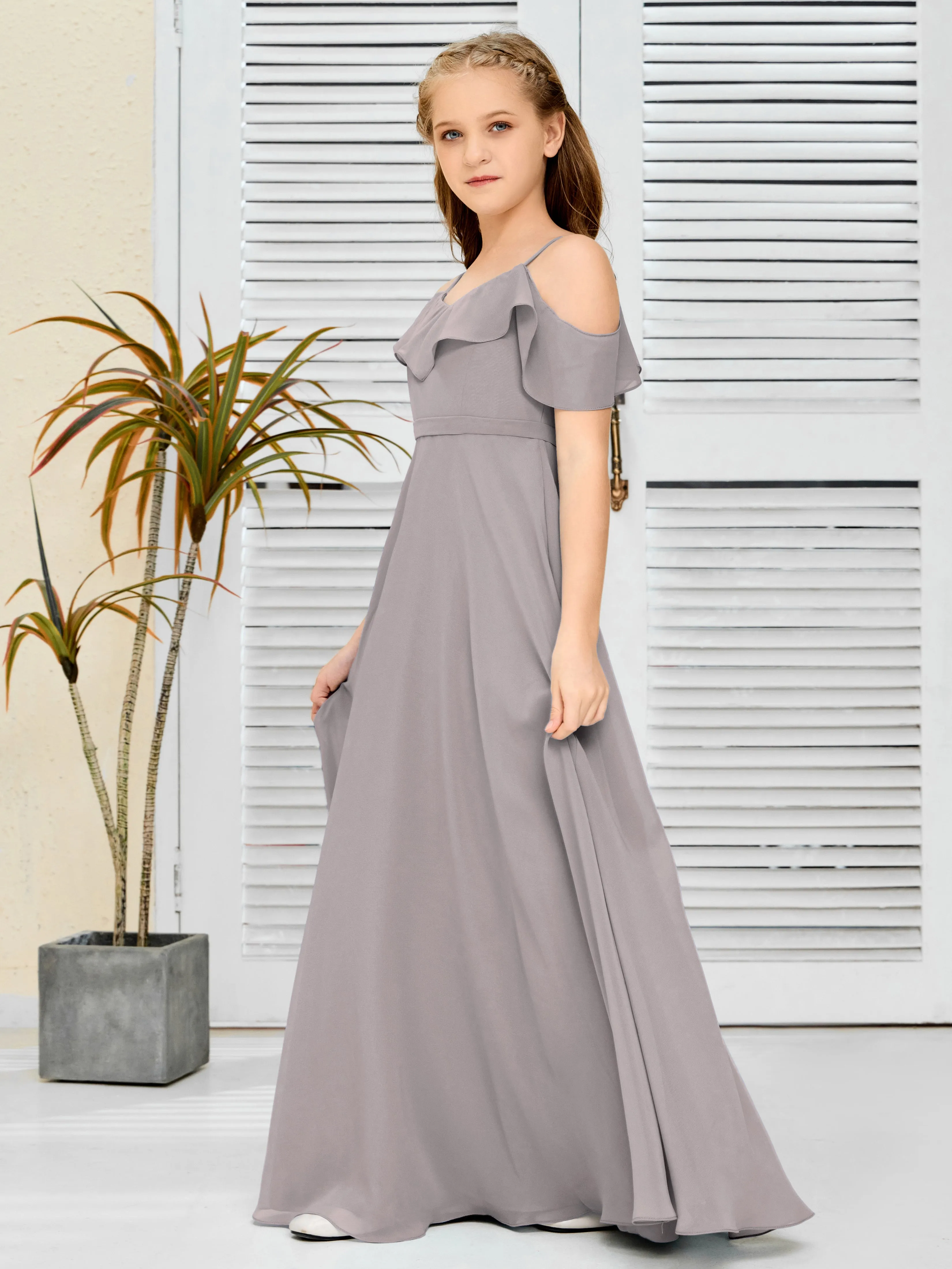 Refined Chiffon Junior Bridesmaid Dress With Wavy Neckline