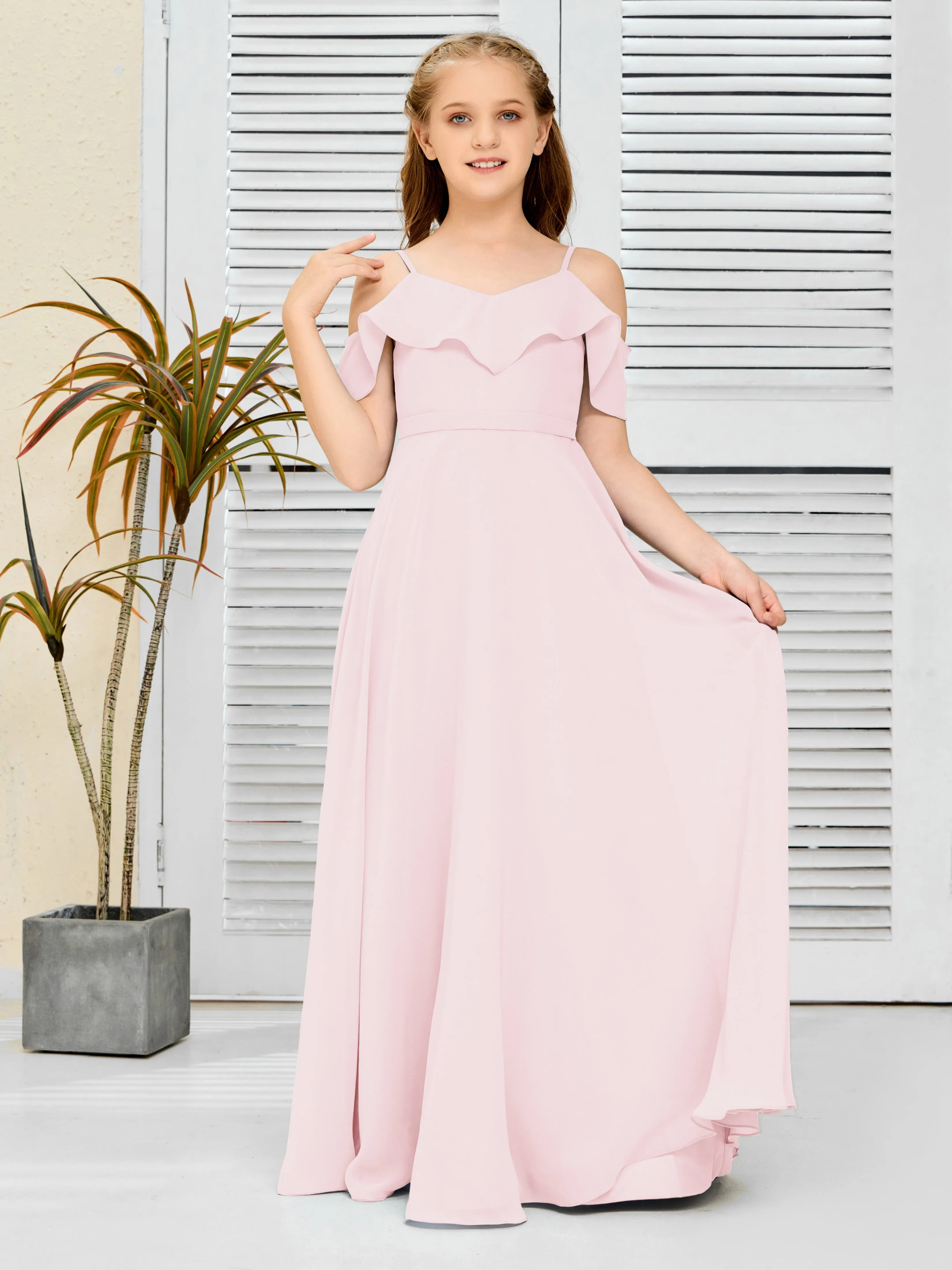Refined Chiffon Junior Bridesmaid Dress With Wavy Neckline