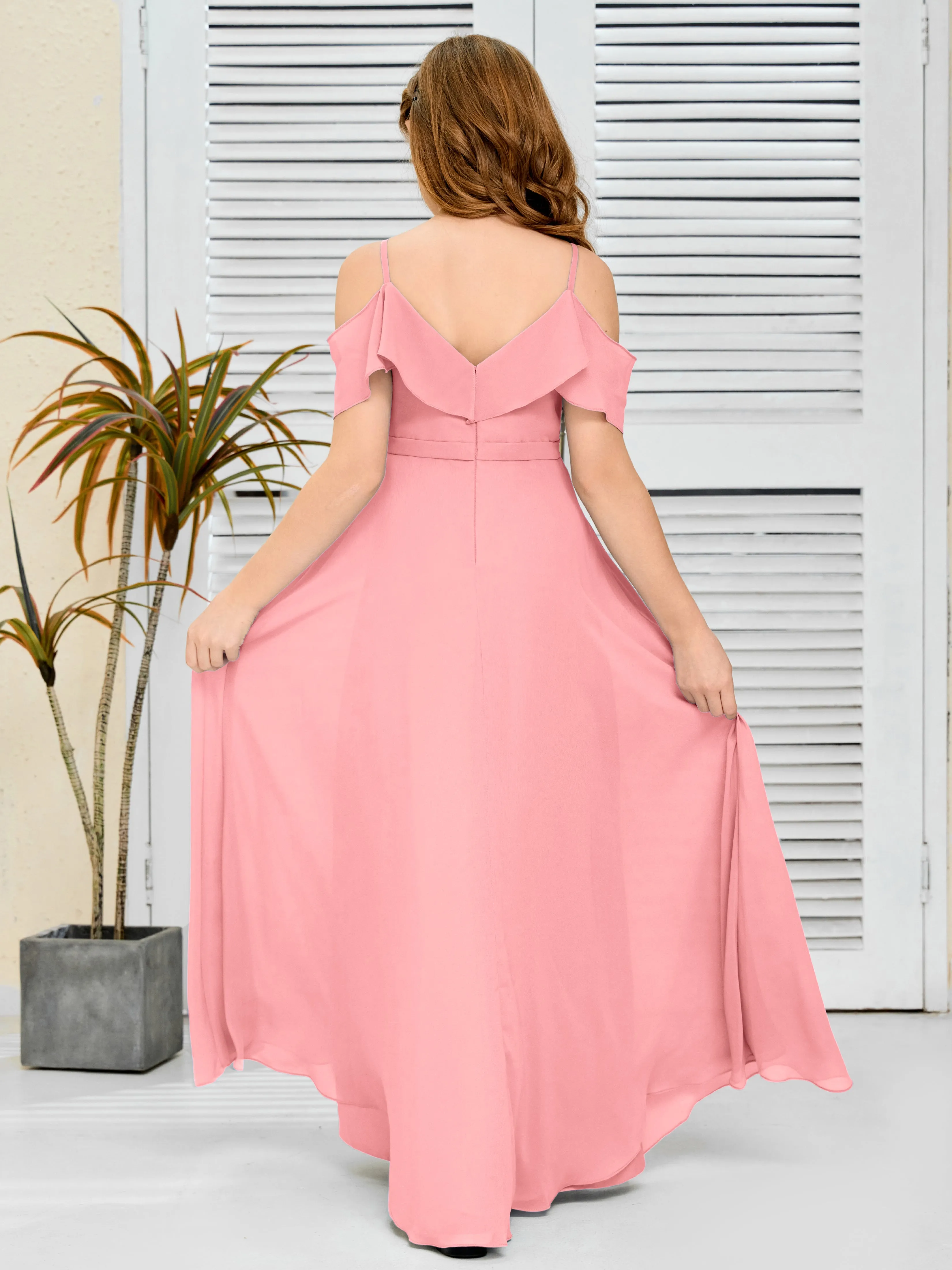 Refined Chiffon Junior Bridesmaid Dress With Wavy Neckline