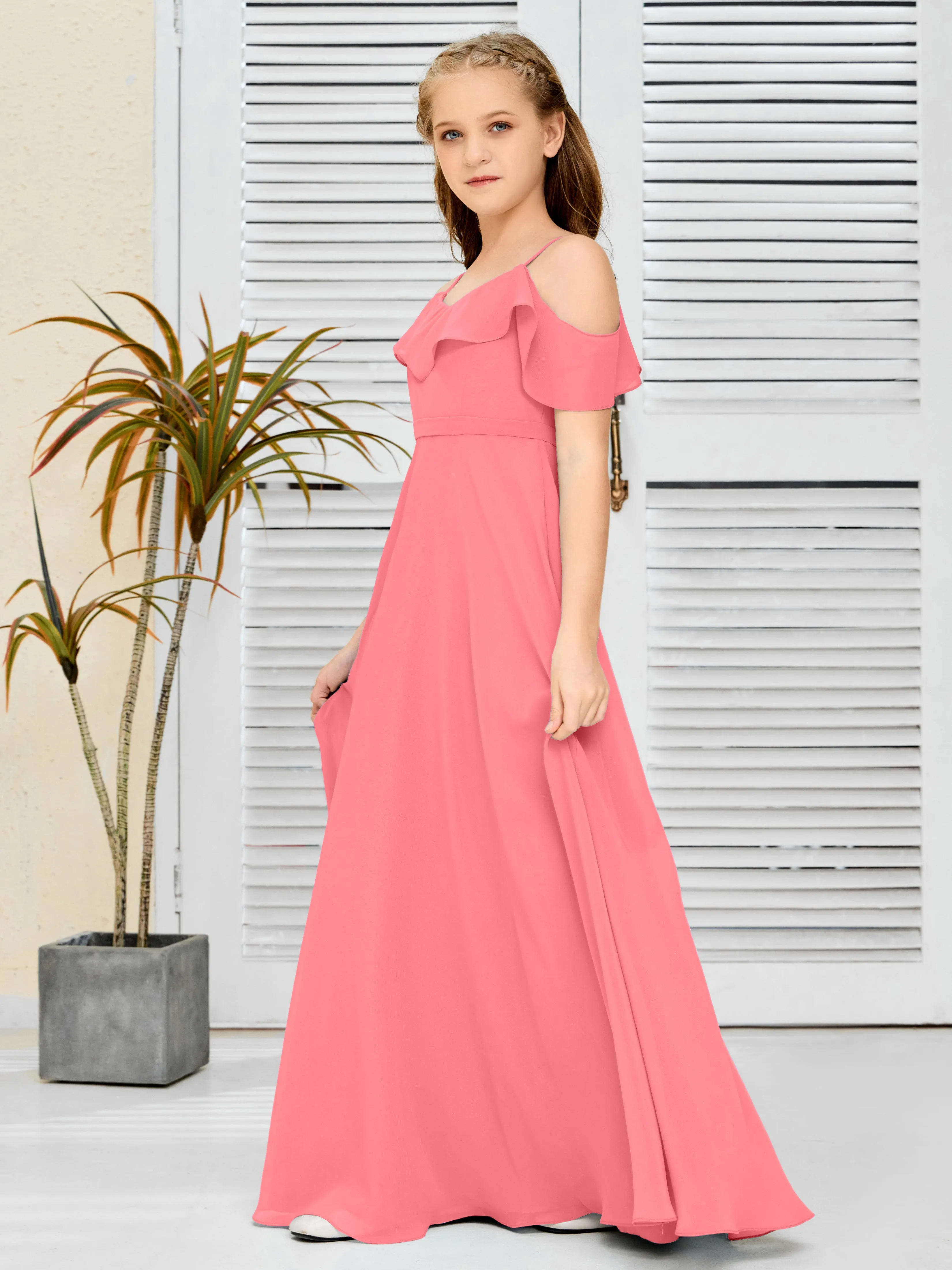 Refined Chiffon Junior Bridesmaid Dress With Wavy Neckline