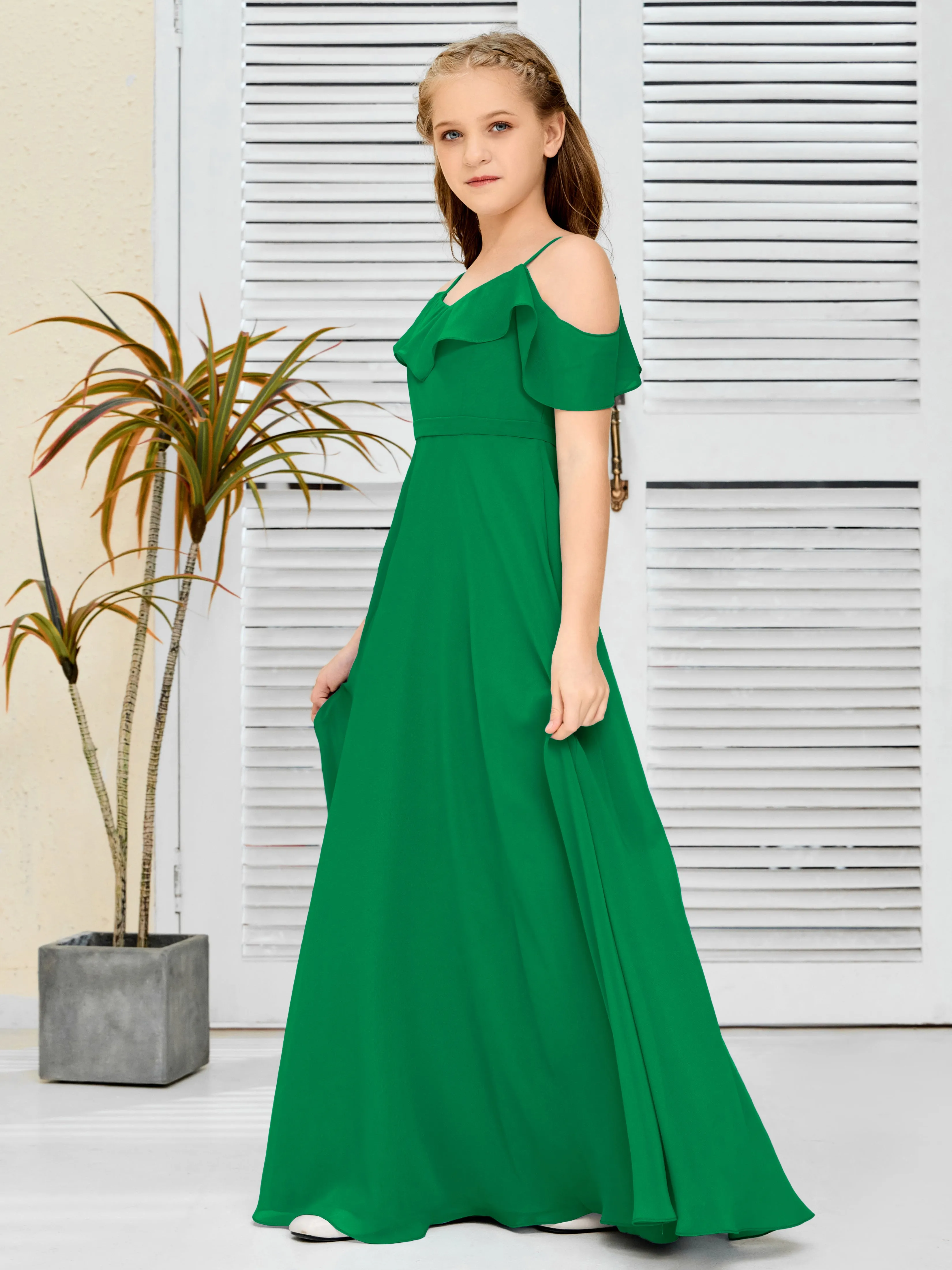 Refined Chiffon Junior Bridesmaid Dress With Wavy Neckline