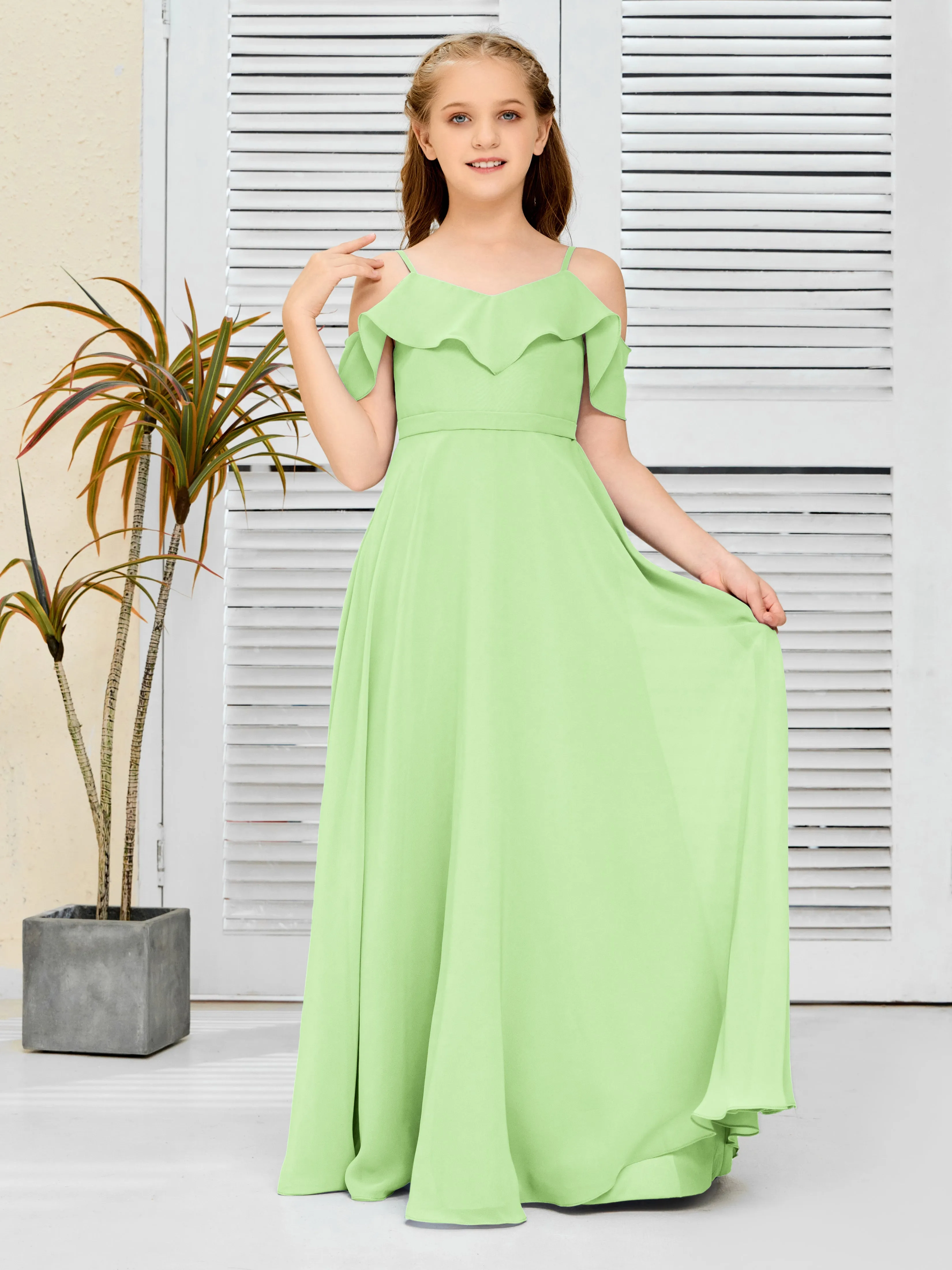 Refined Chiffon Junior Bridesmaid Dress With Wavy Neckline