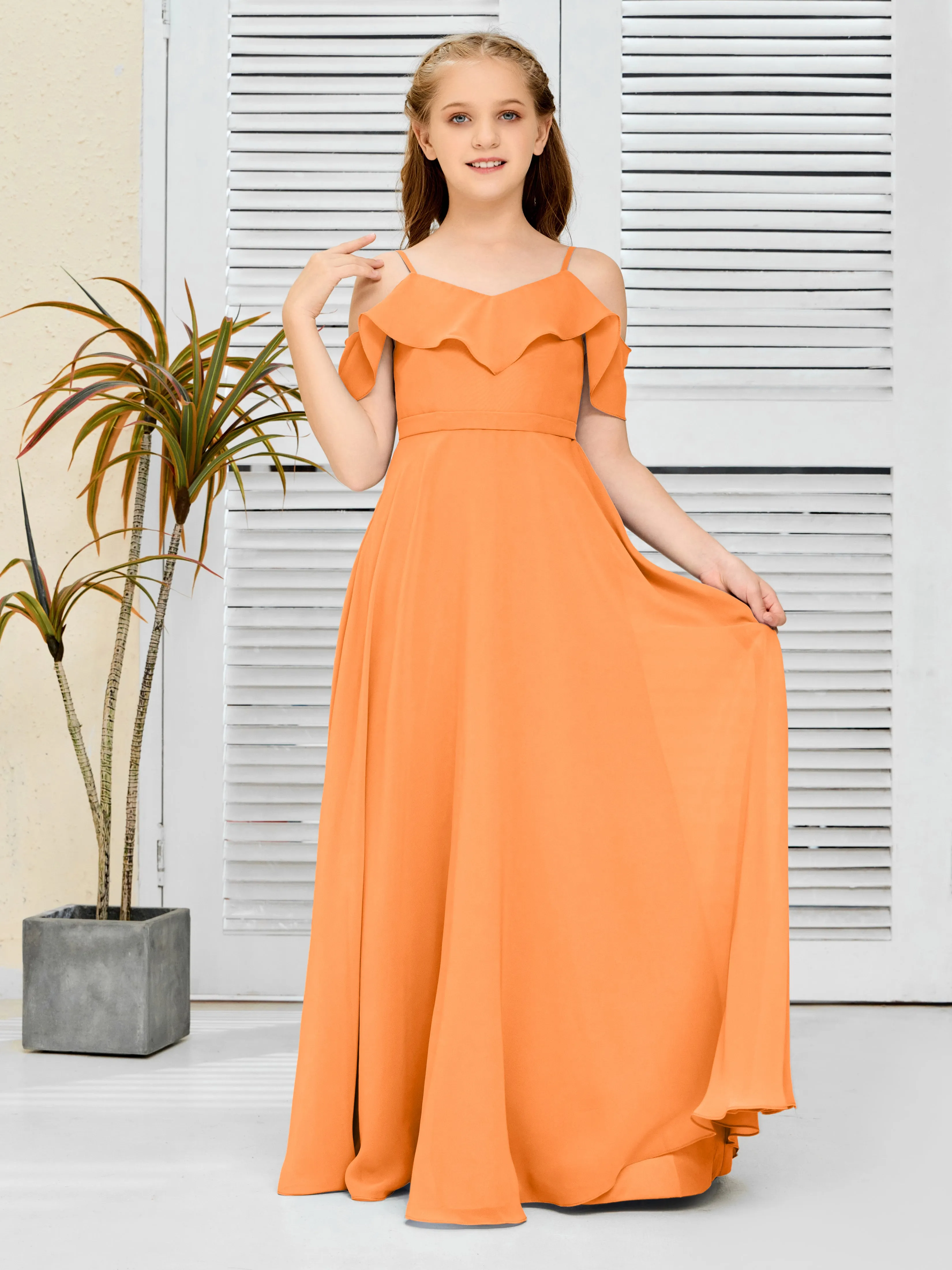Refined Chiffon Junior Bridesmaid Dress With Wavy Neckline
