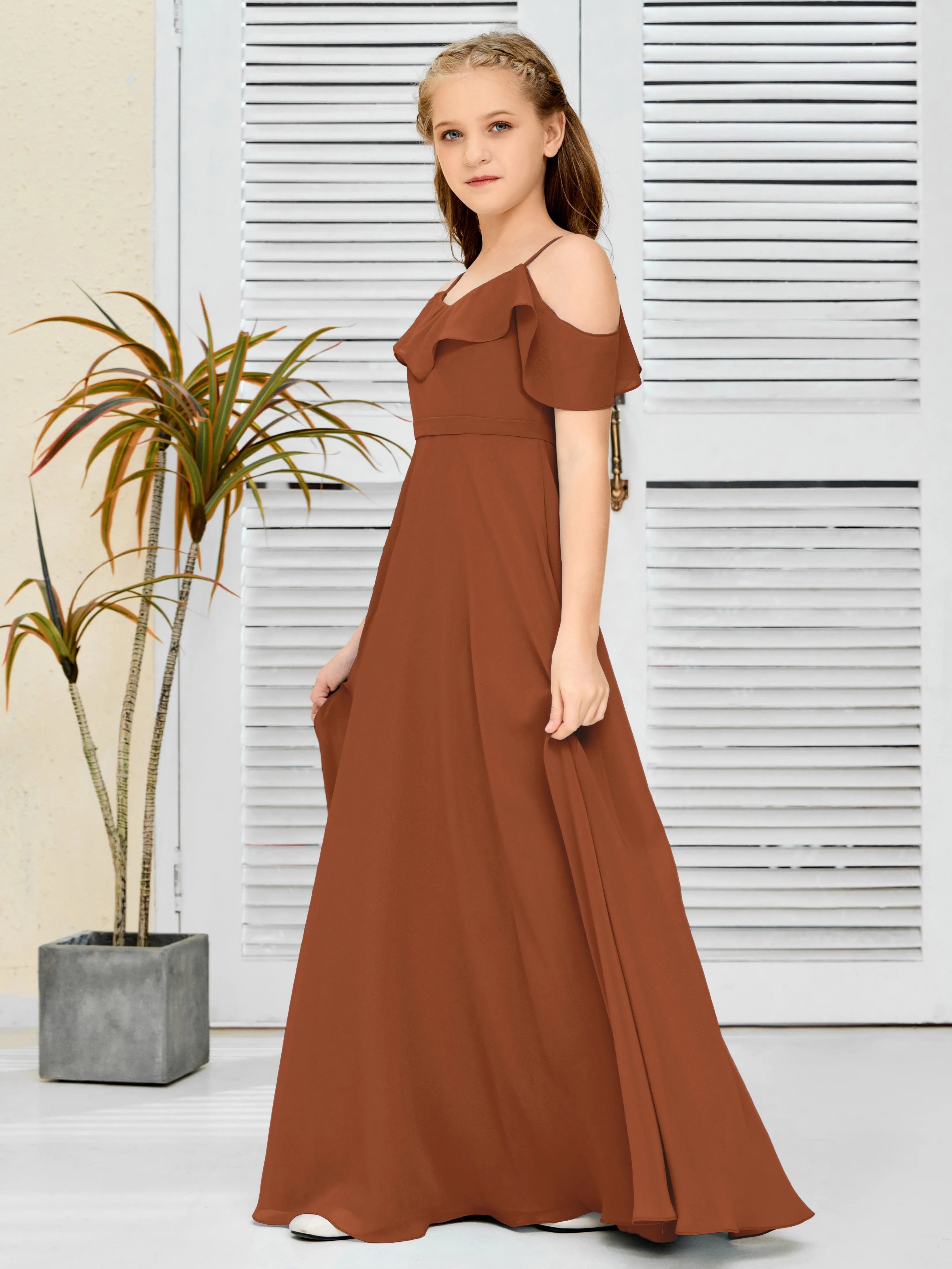 Refined Chiffon Junior Bridesmaid Dress With Wavy Neckline