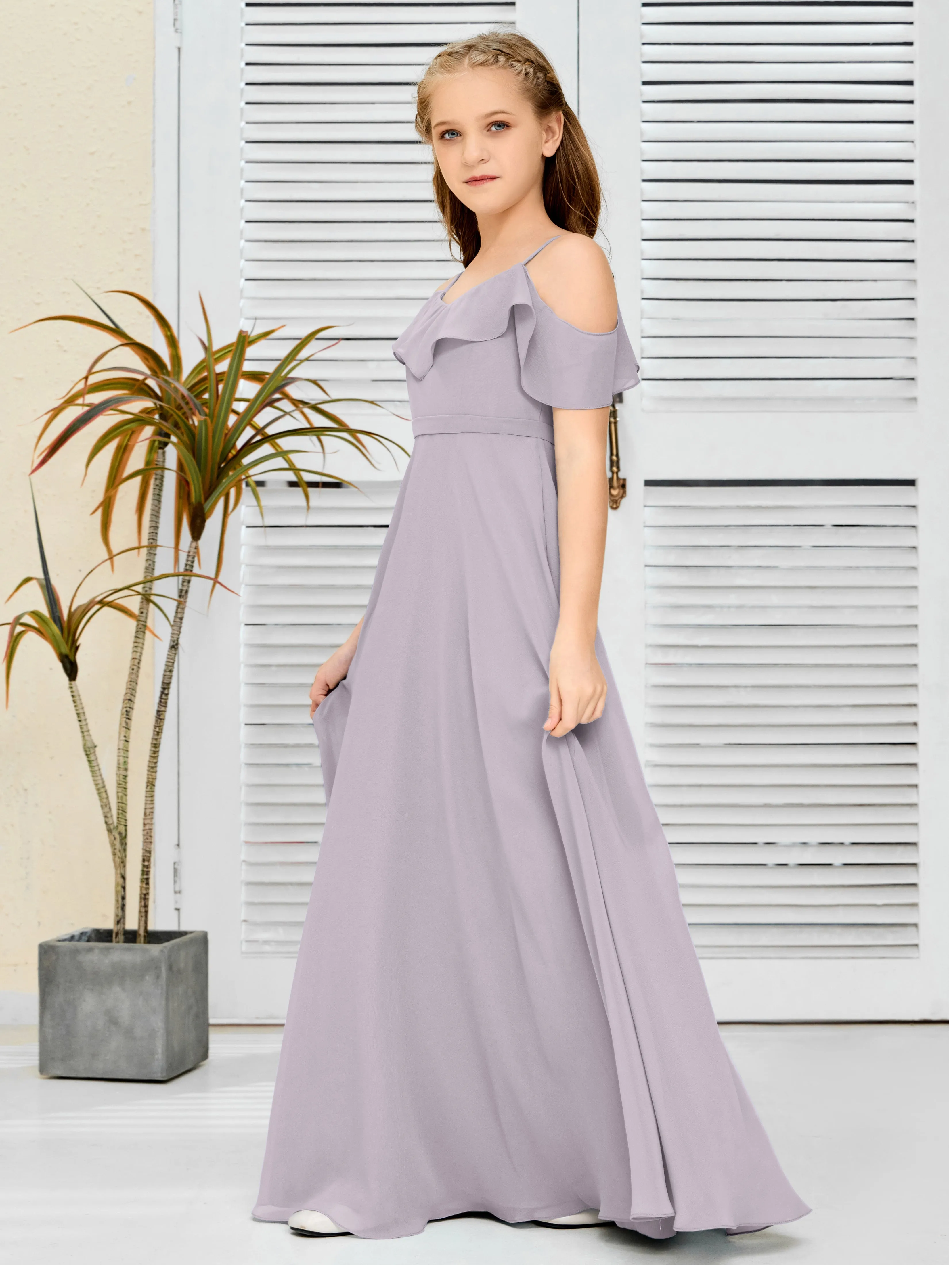 Refined Chiffon Junior Bridesmaid Dress With Wavy Neckline