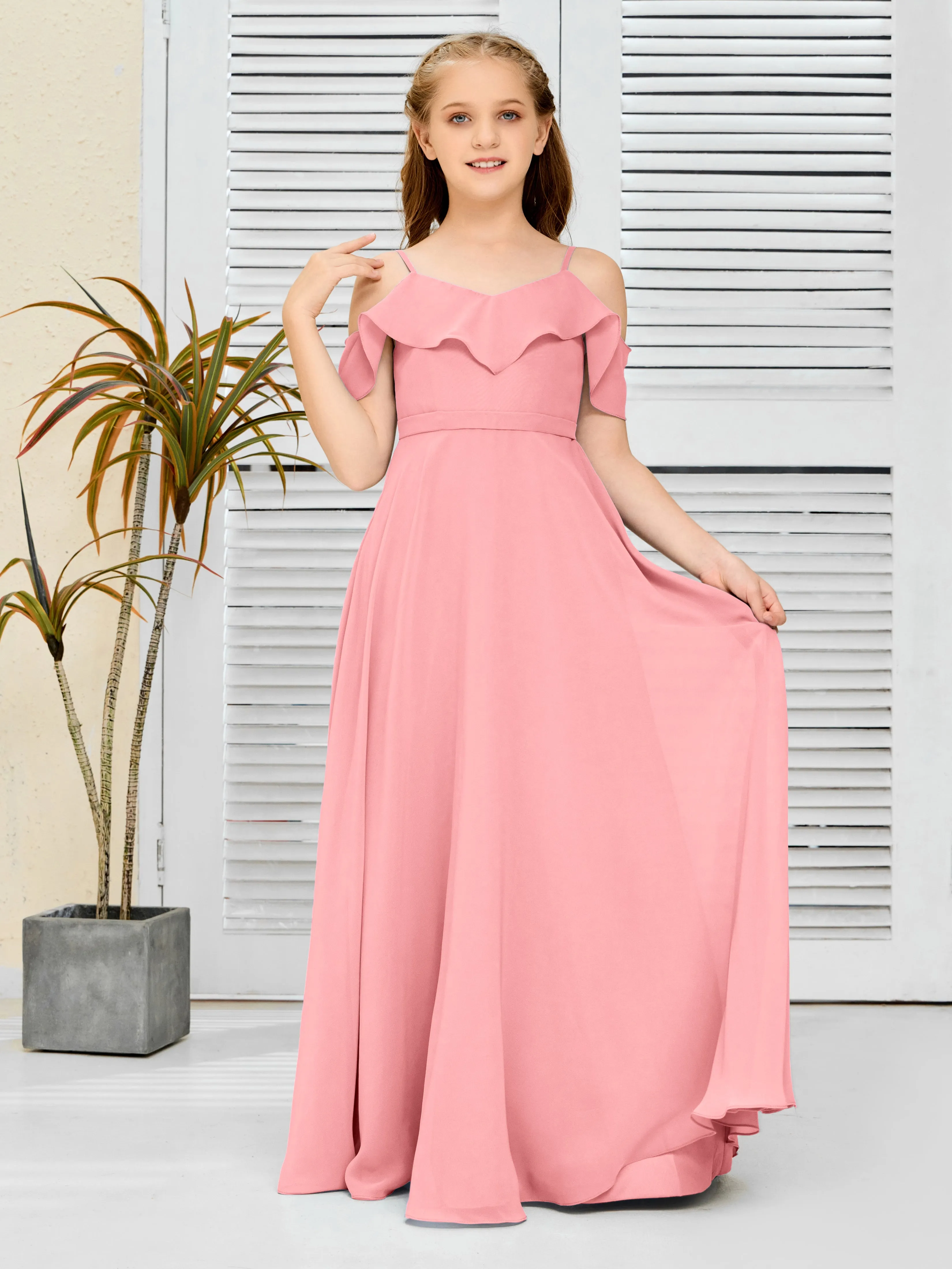 Refined Chiffon Junior Bridesmaid Dress With Wavy Neckline