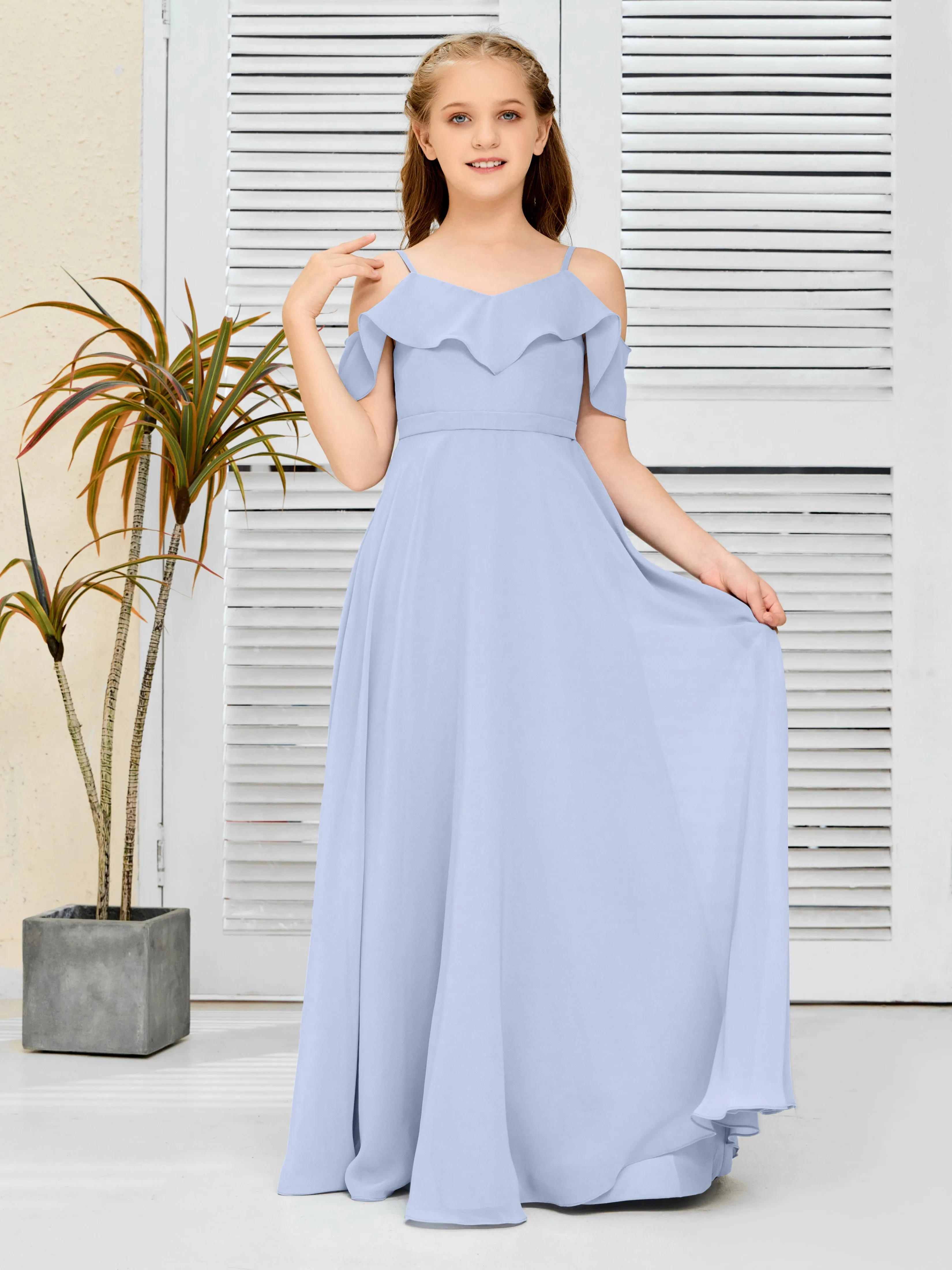 Refined Chiffon Junior Bridesmaid Dress With Wavy Neckline