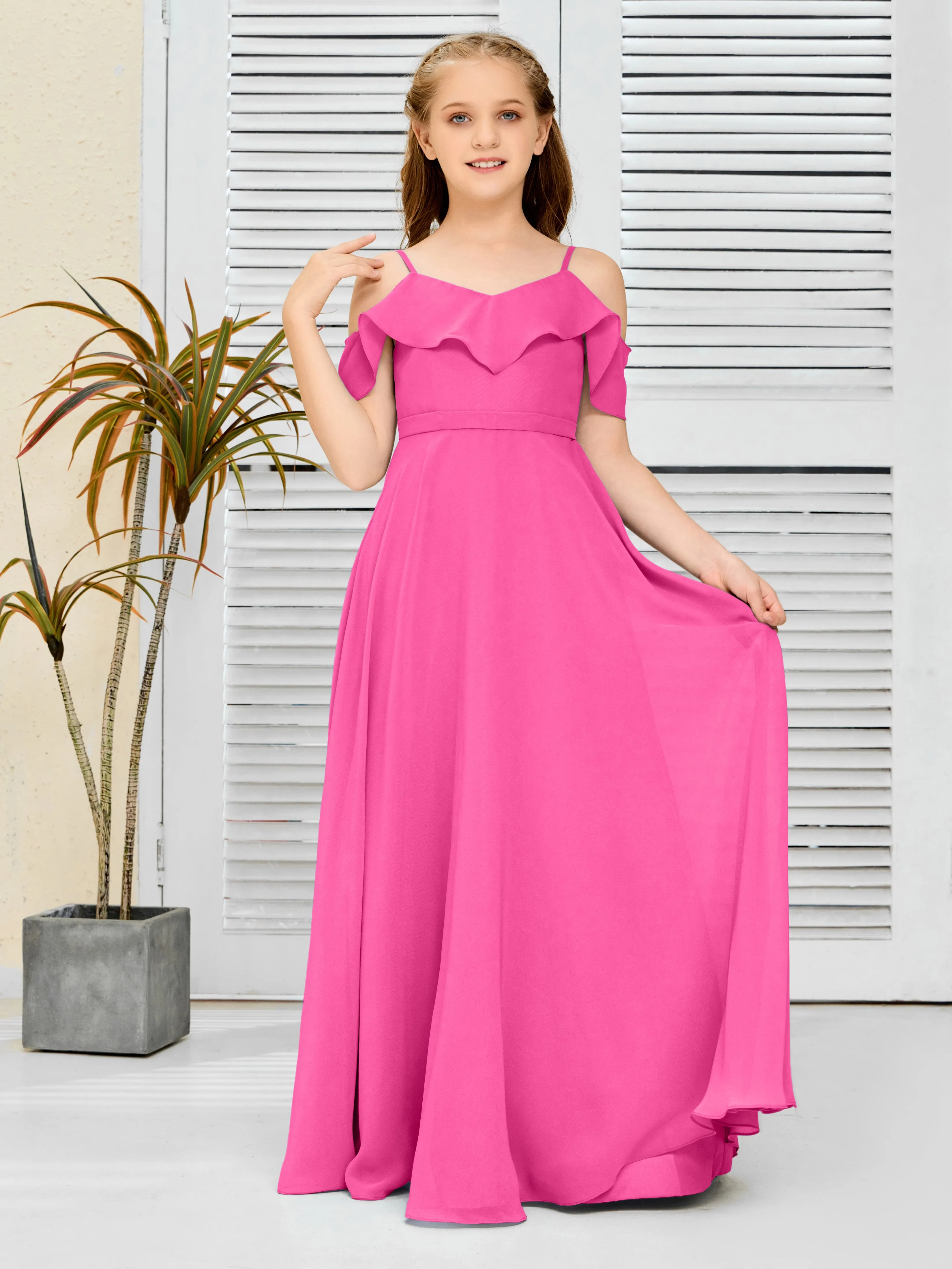 Refined Chiffon Junior Bridesmaid Dress With Wavy Neckline