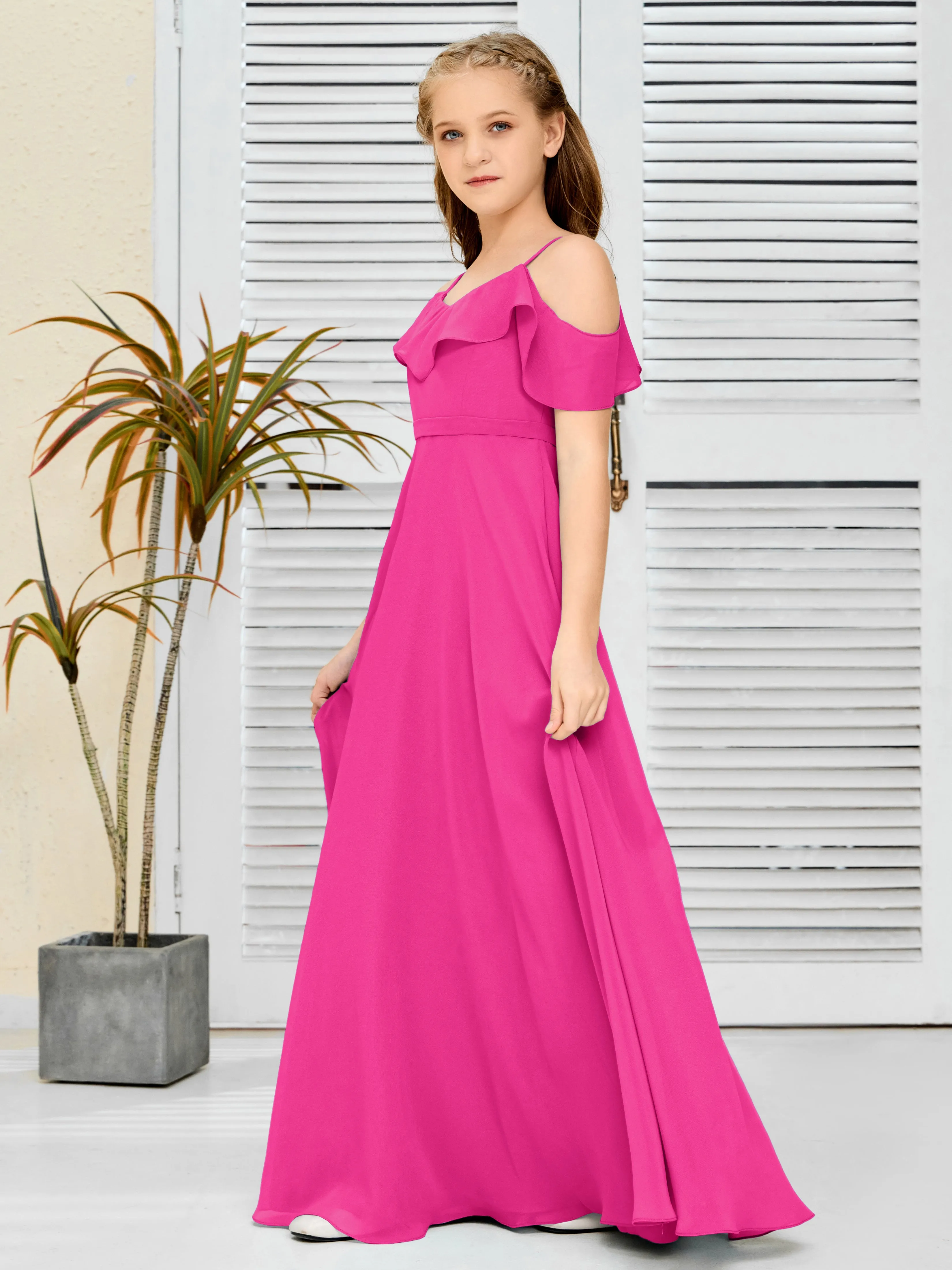 Refined Chiffon Junior Bridesmaid Dress With Wavy Neckline