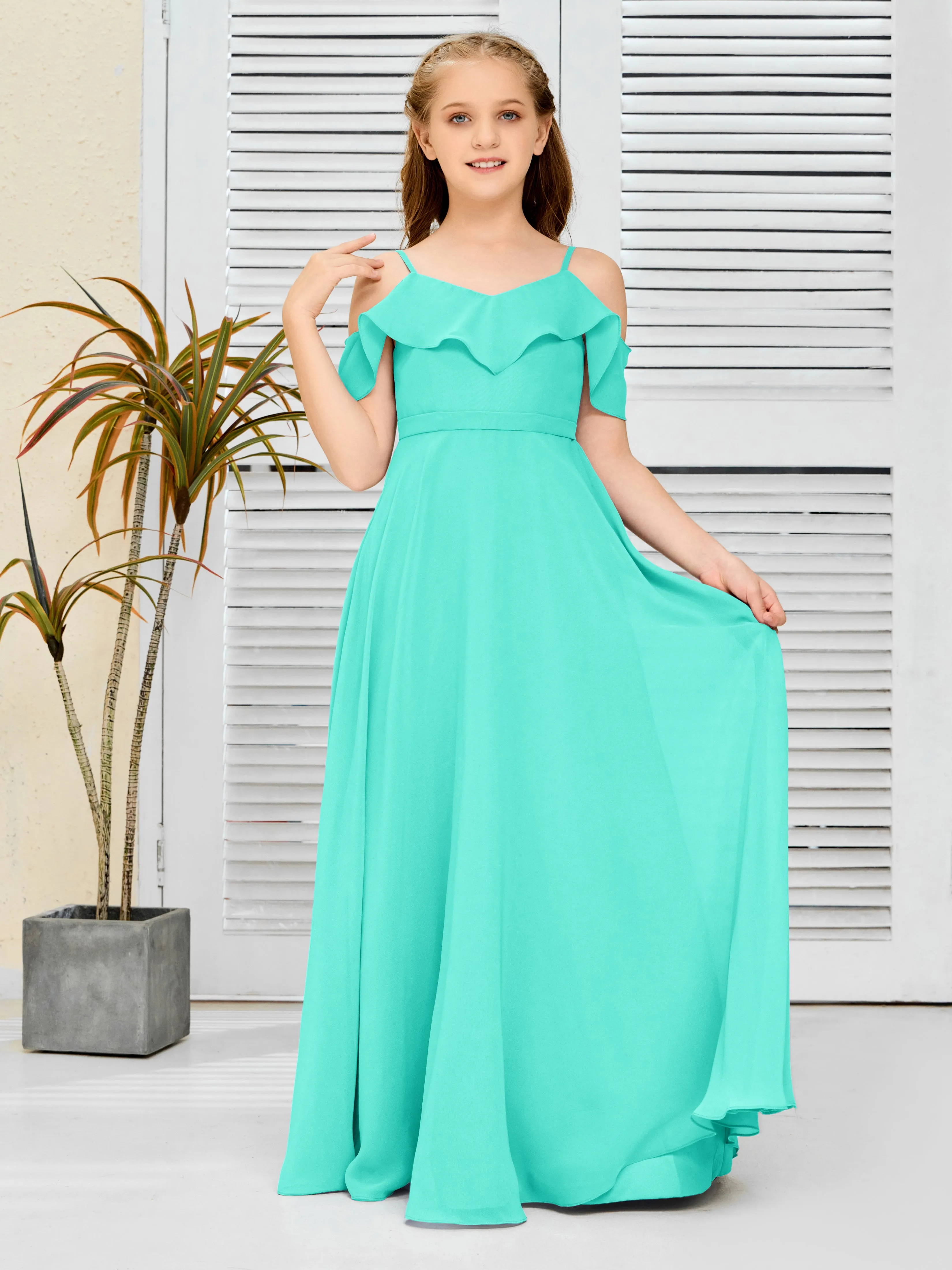Refined Chiffon Junior Bridesmaid Dress With Wavy Neckline