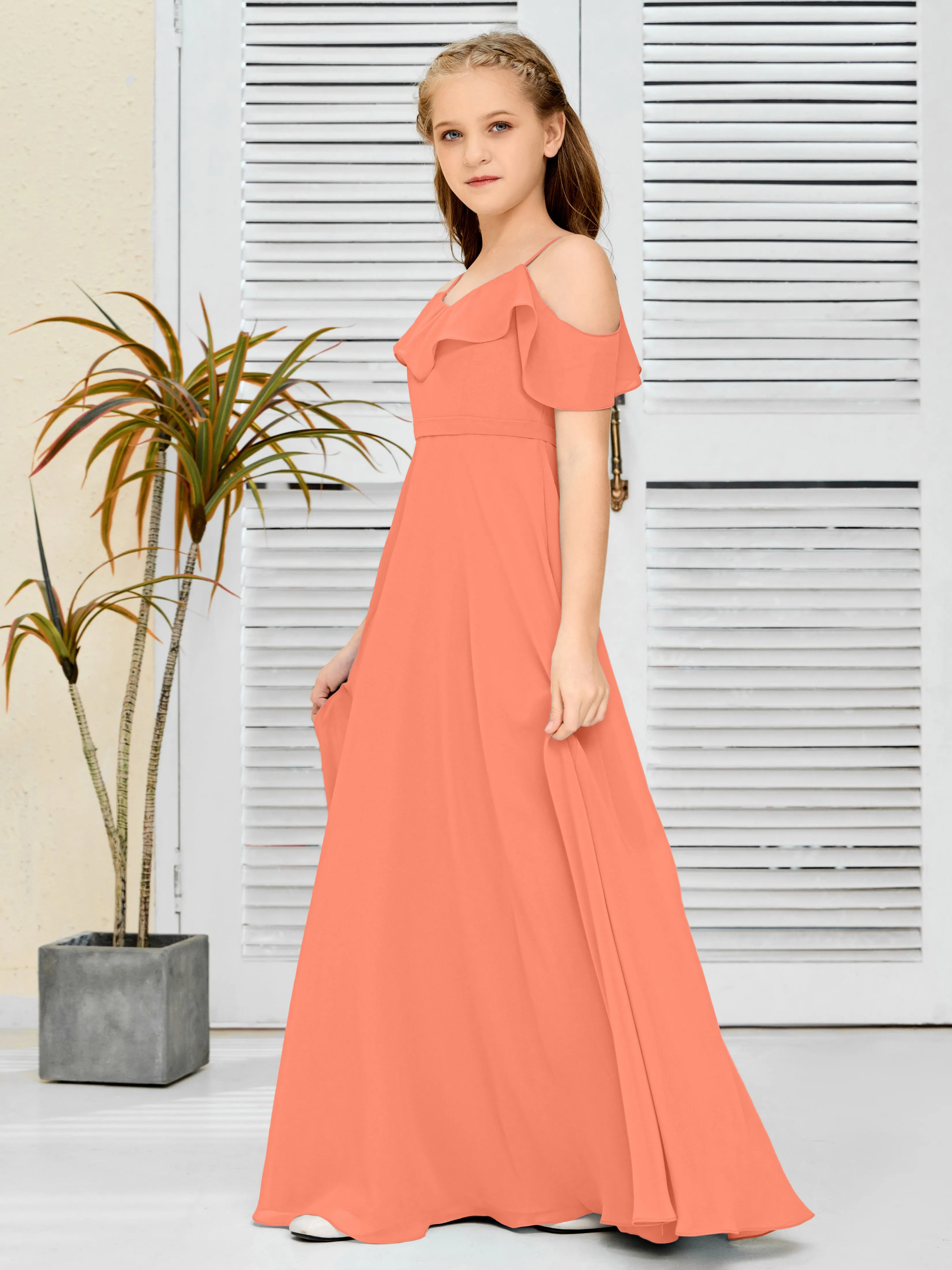 Refined Chiffon Junior Bridesmaid Dress With Wavy Neckline