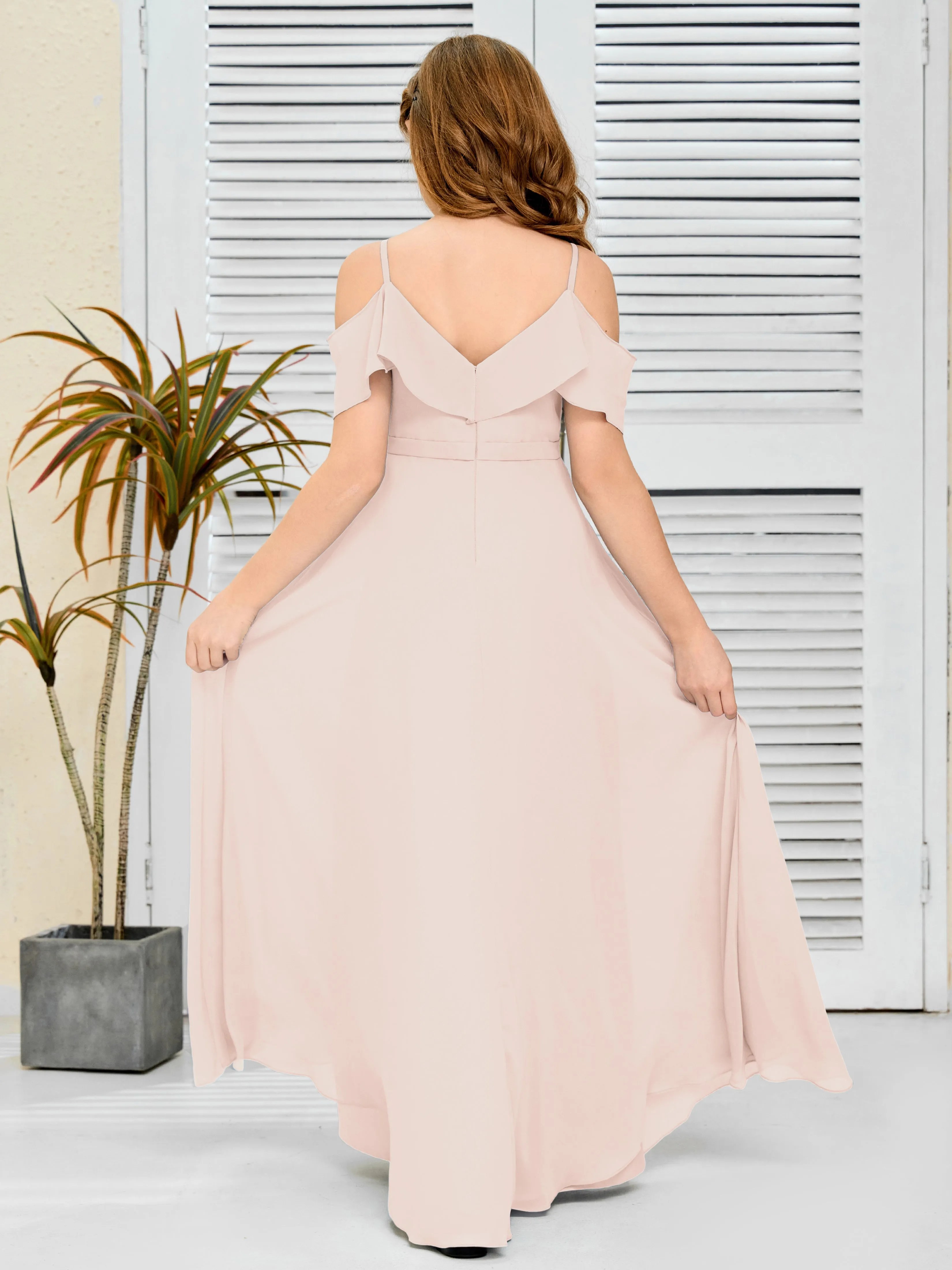 Refined Chiffon Junior Bridesmaid Dress With Wavy Neckline