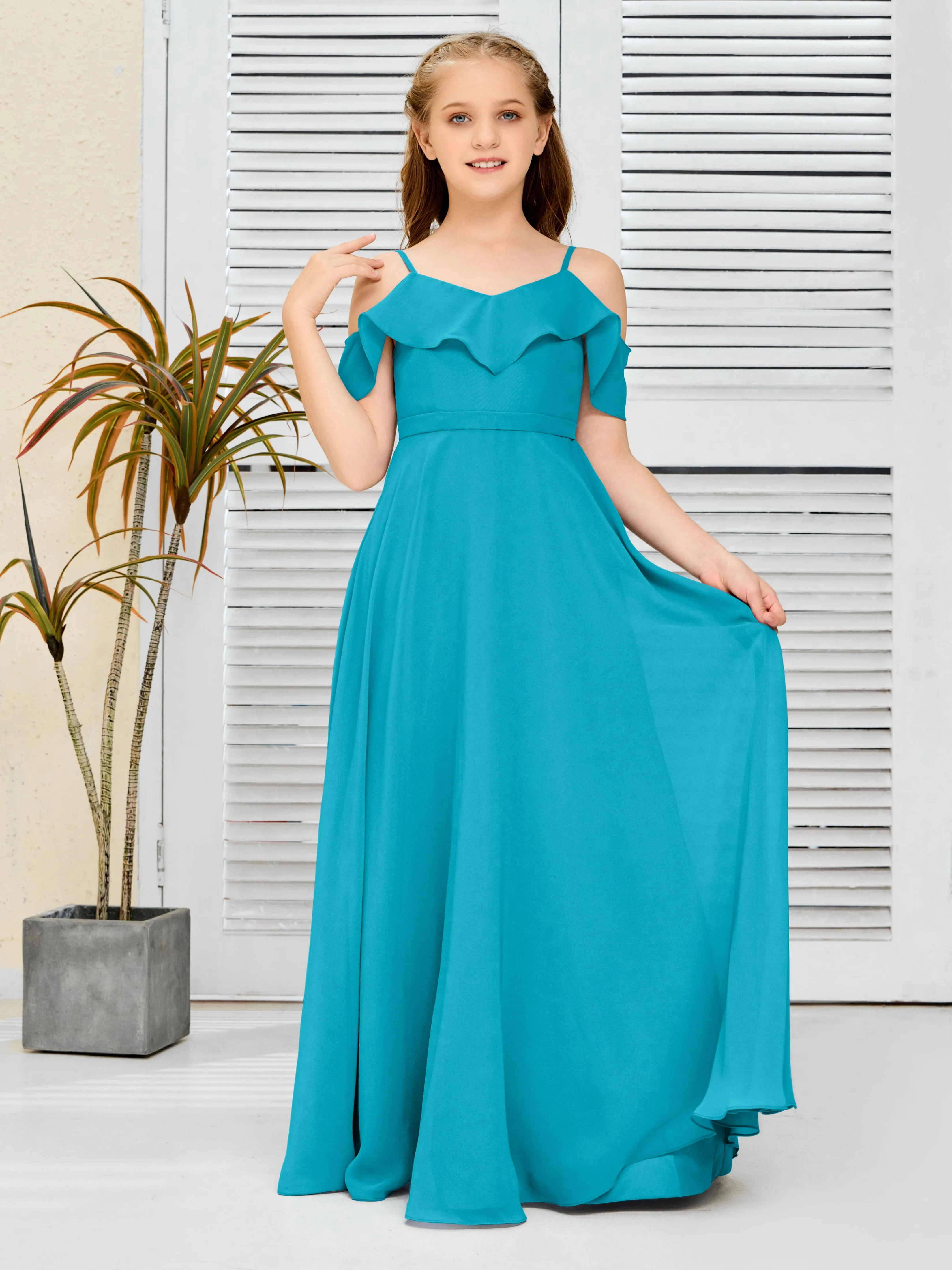 Refined Chiffon Junior Bridesmaid Dress With Wavy Neckline