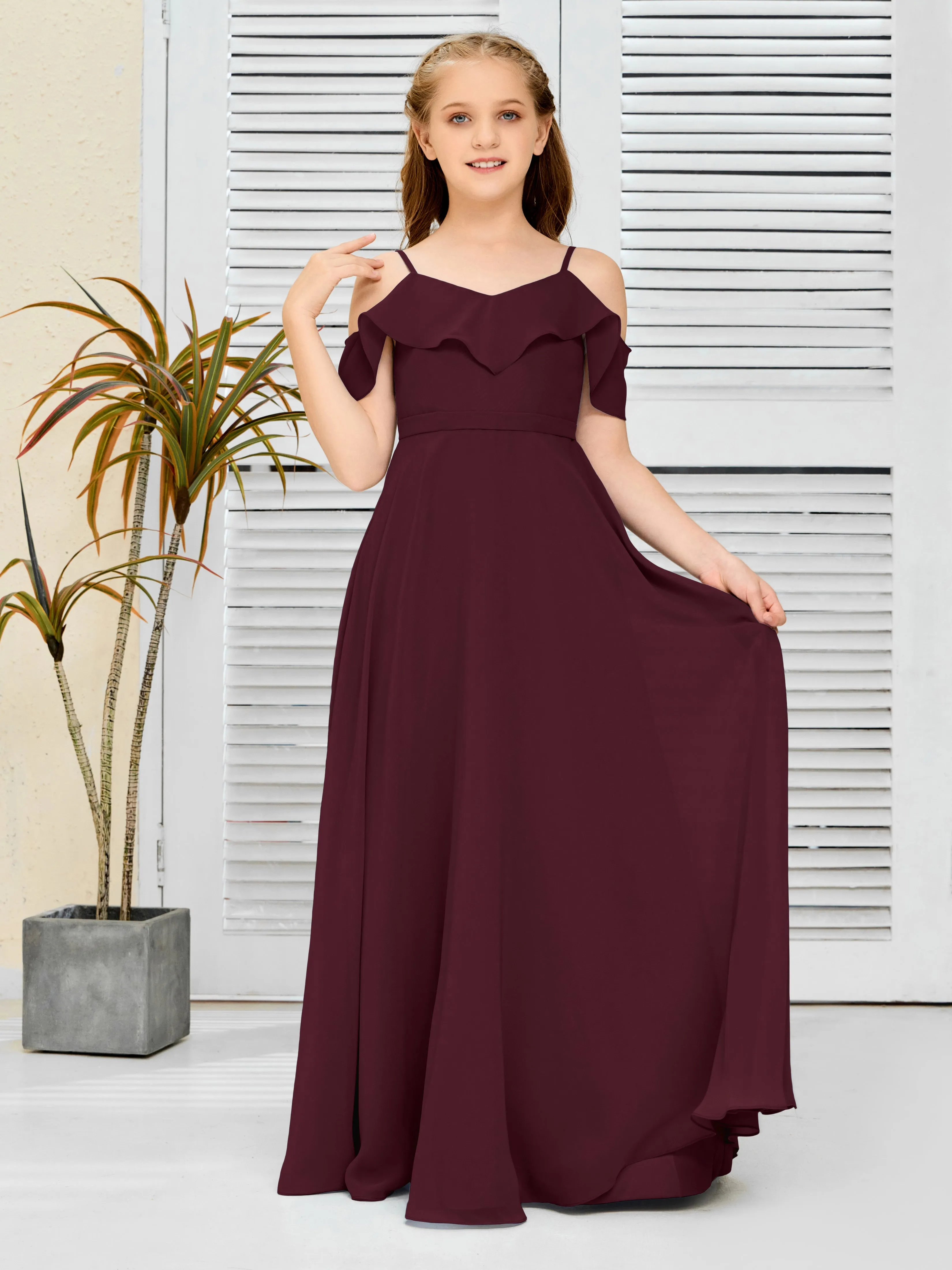 Refined Chiffon Junior Bridesmaid Dress With Wavy Neckline