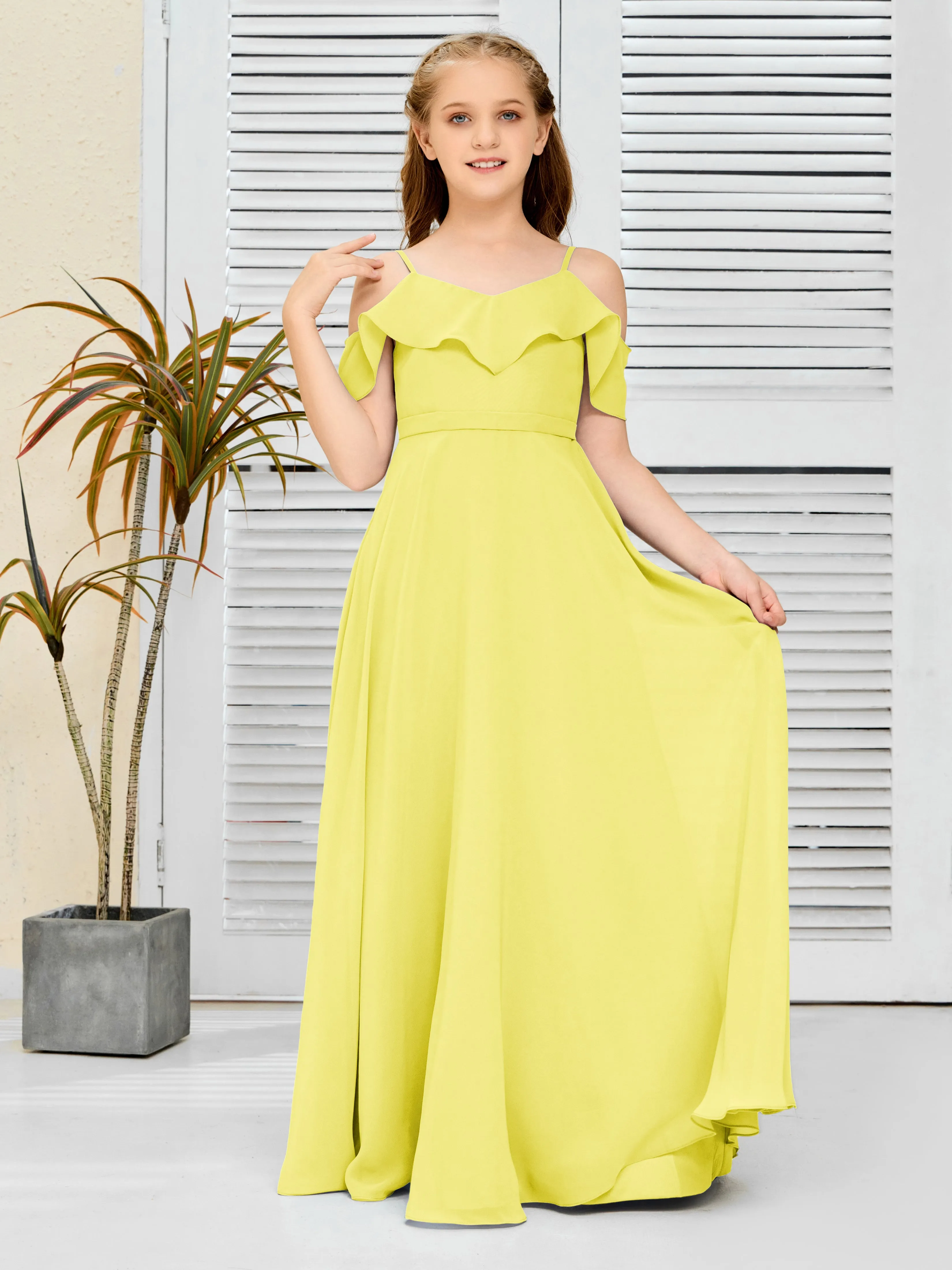 Refined Chiffon Junior Bridesmaid Dress With Wavy Neckline