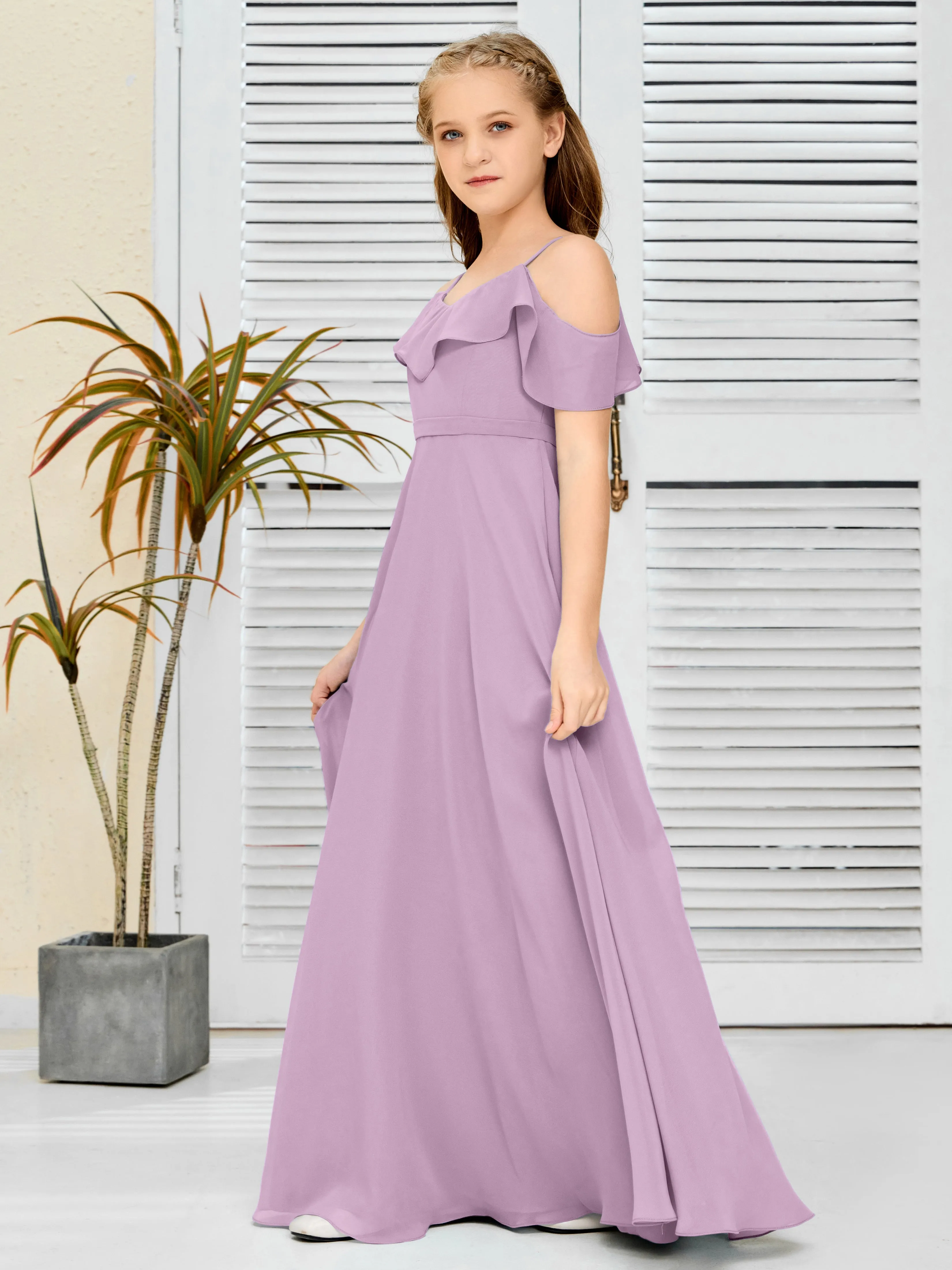 Refined Chiffon Junior Bridesmaid Dress With Wavy Neckline