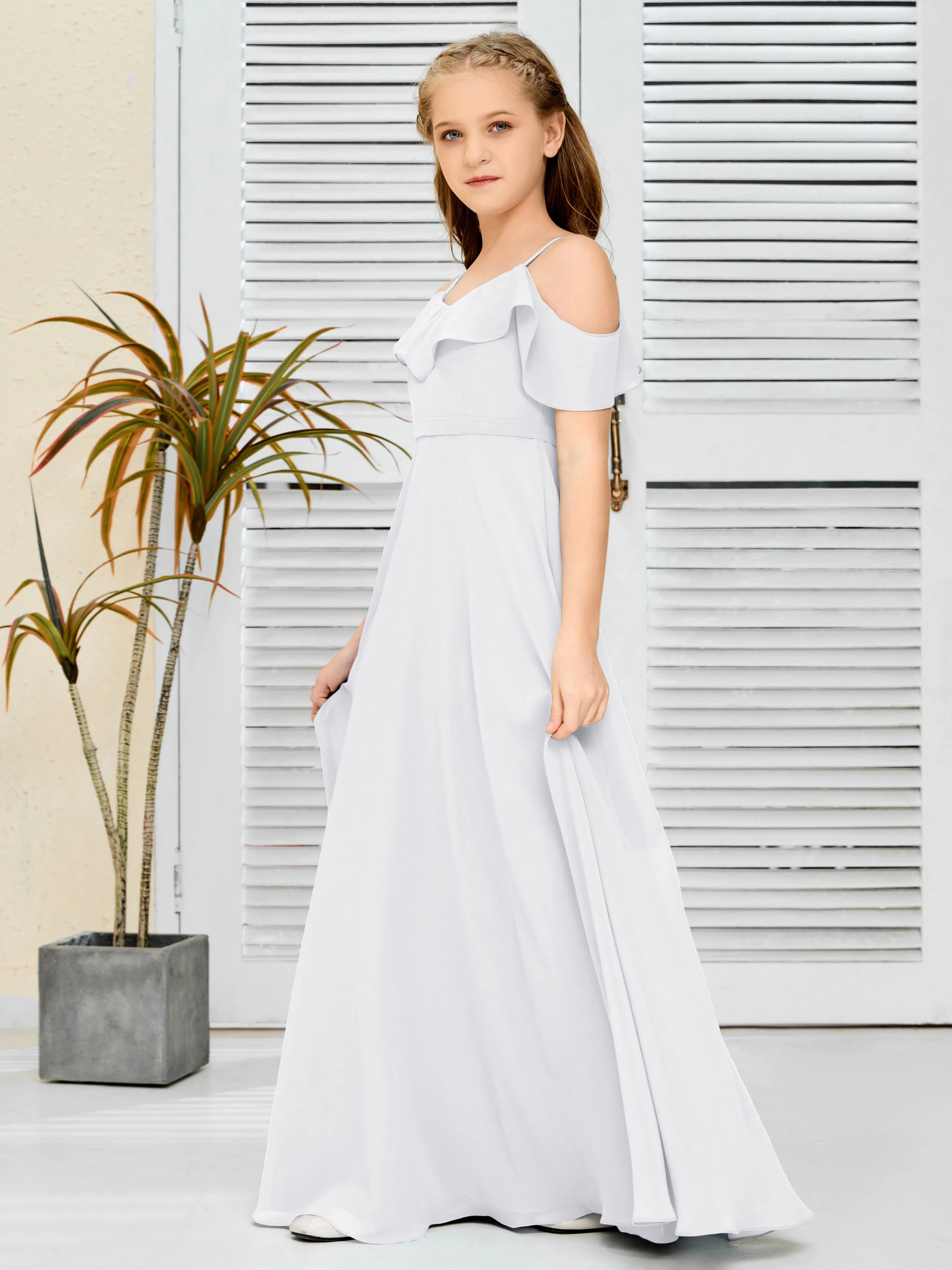 Refined Chiffon Junior Bridesmaid Dress With Wavy Neckline