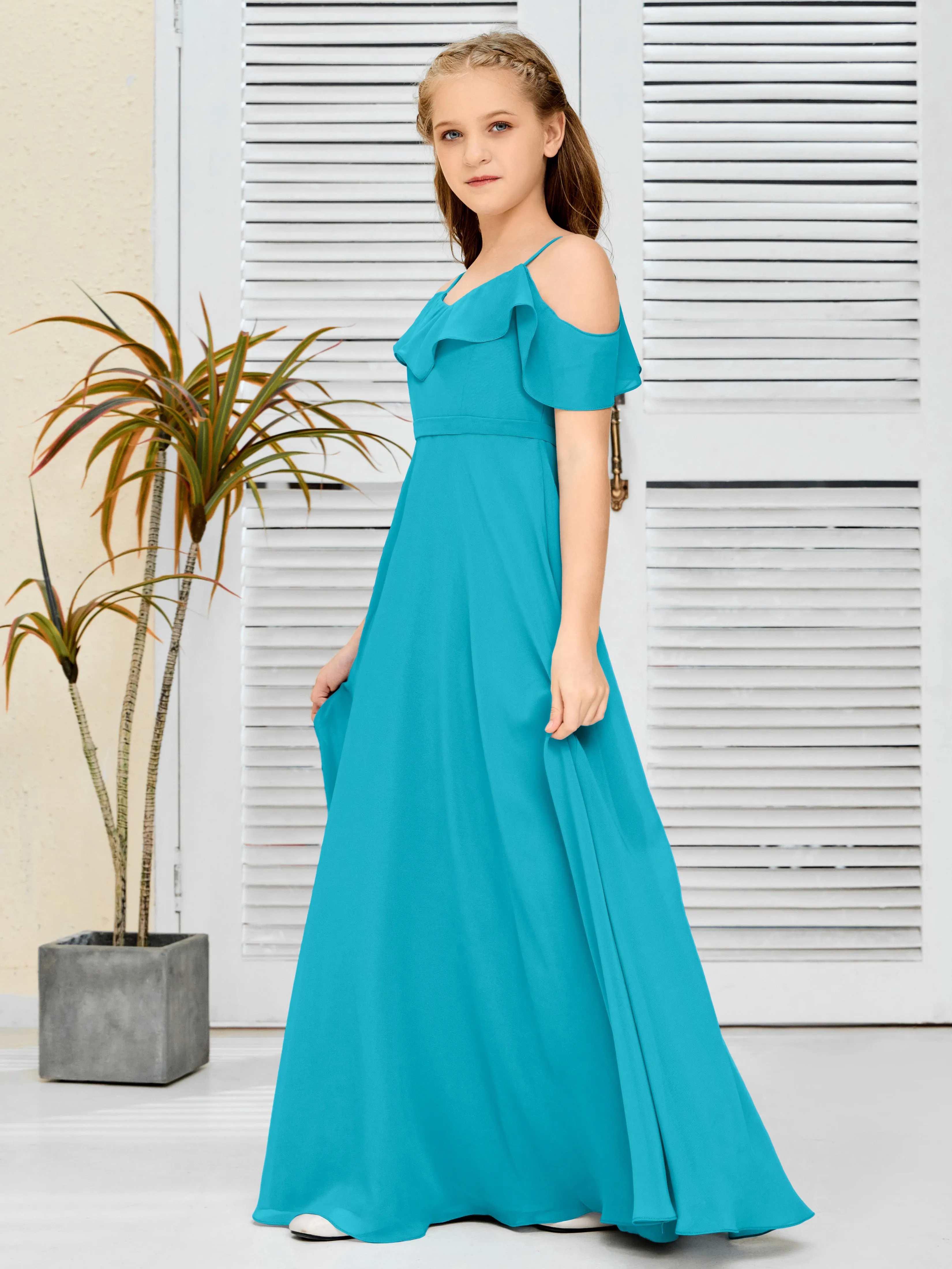 Refined Chiffon Junior Bridesmaid Dress With Wavy Neckline