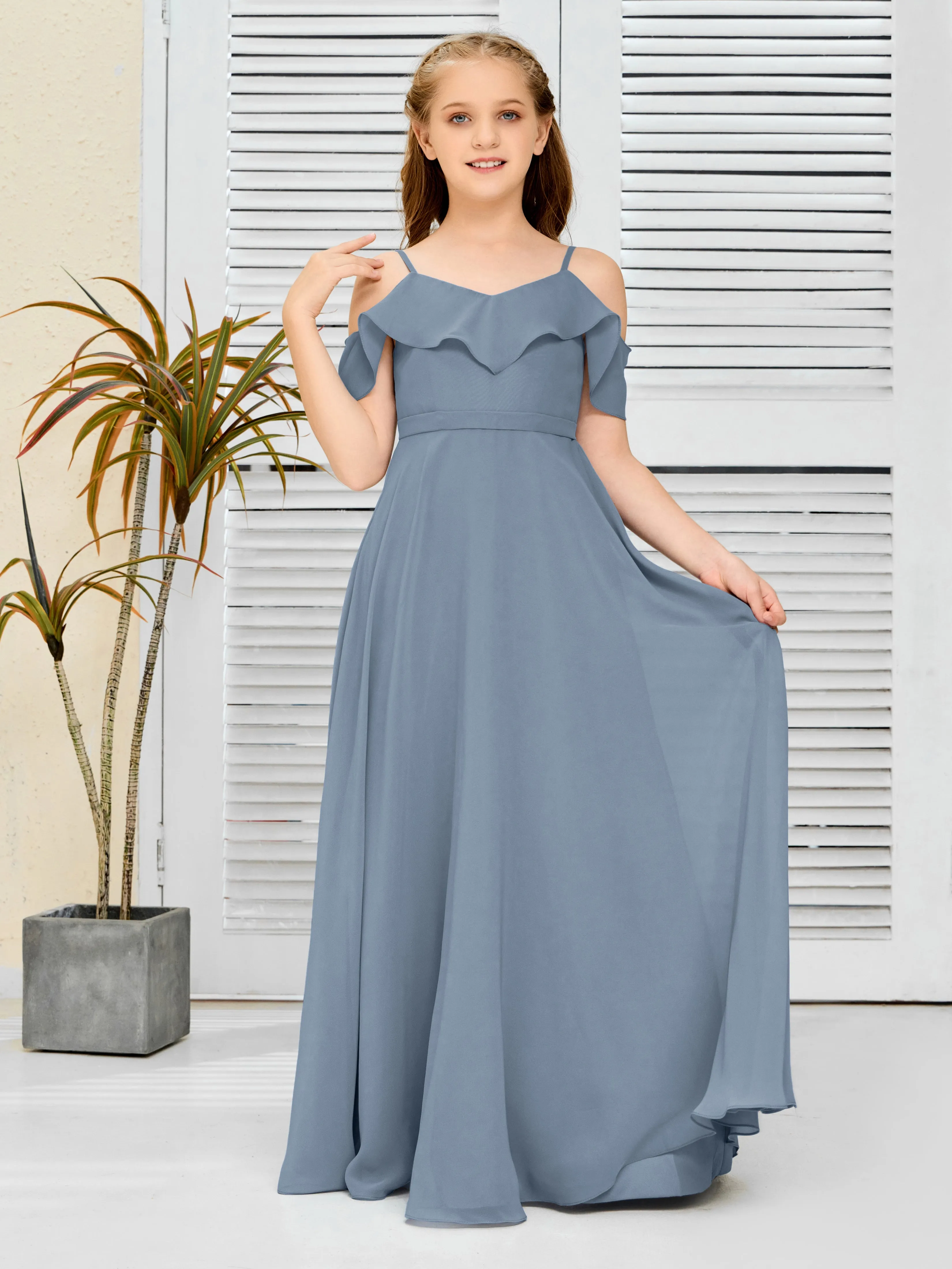 Refined Chiffon Junior Bridesmaid Dress With Wavy Neckline