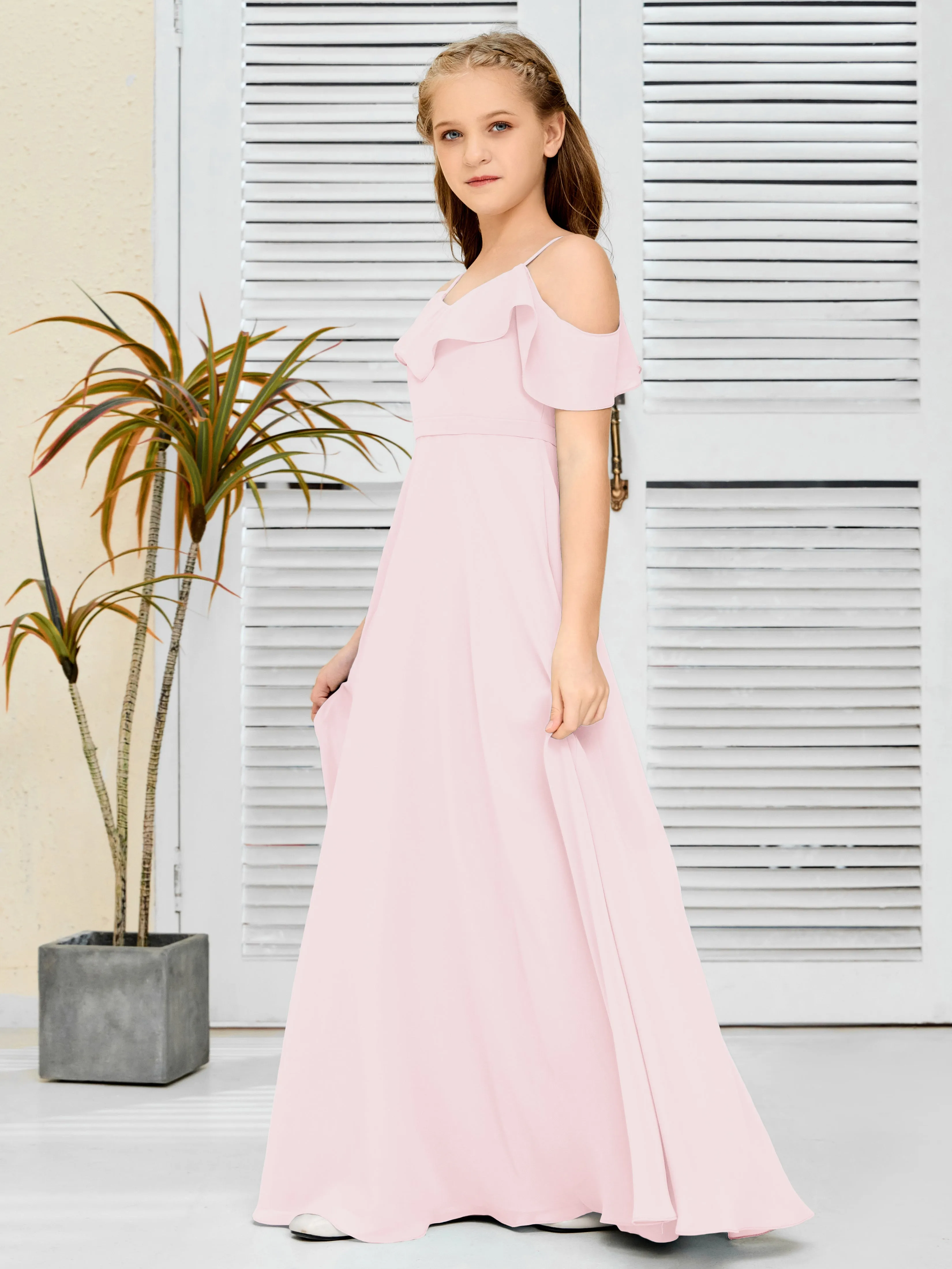 Refined Chiffon Junior Bridesmaid Dress With Wavy Neckline