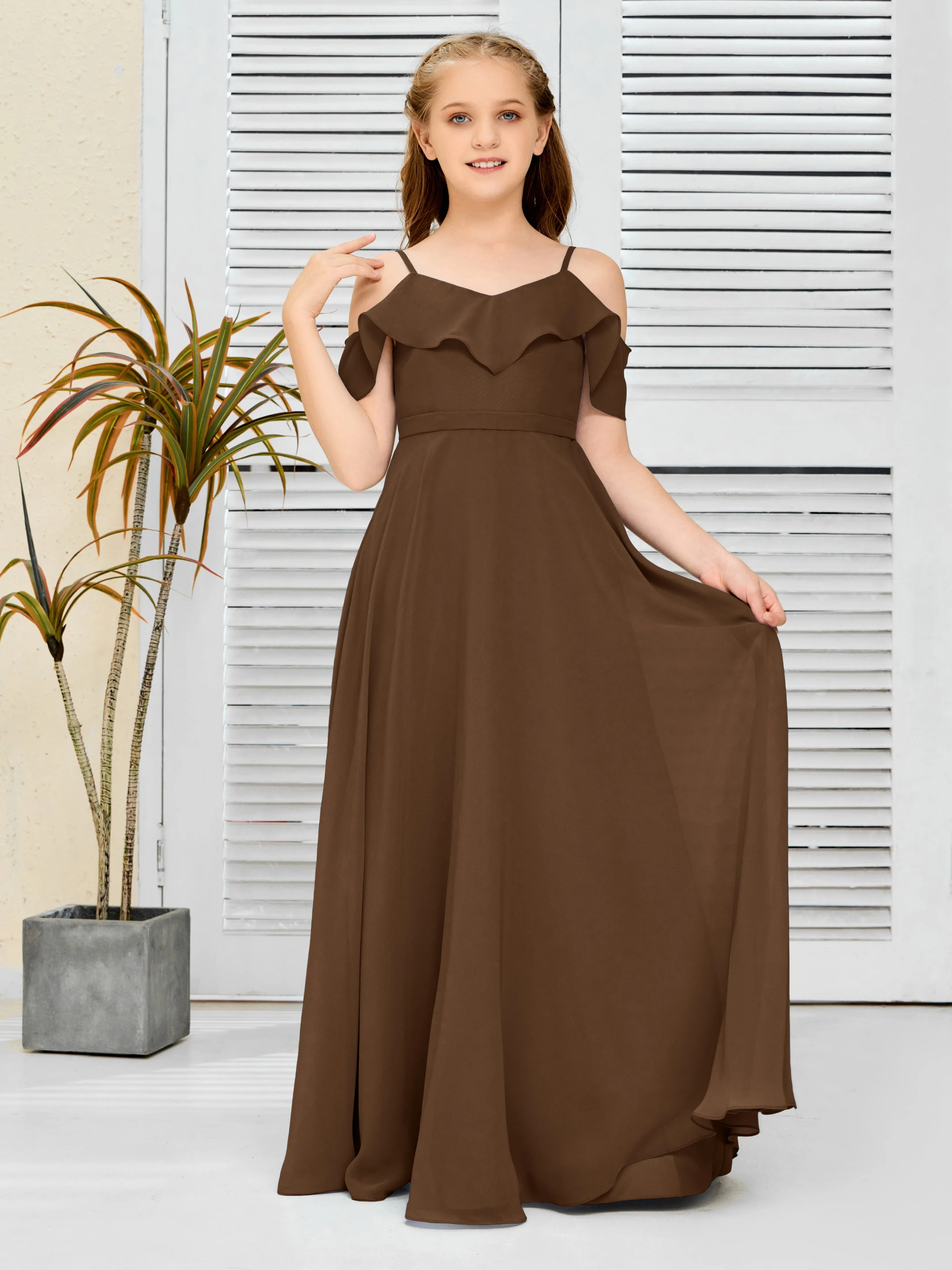 Refined Chiffon Junior Bridesmaid Dress With Wavy Neckline